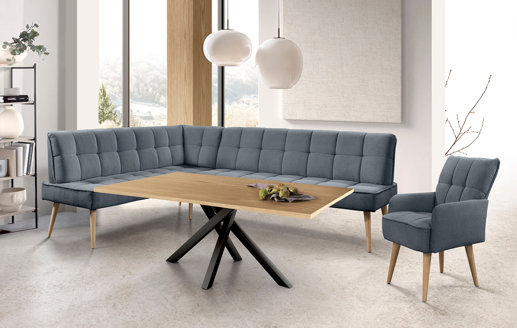 exxpo - sofa fashion Banc d'angle »Latte« couture moderne siège et dossier, confortable et élégant, pied en bois haut