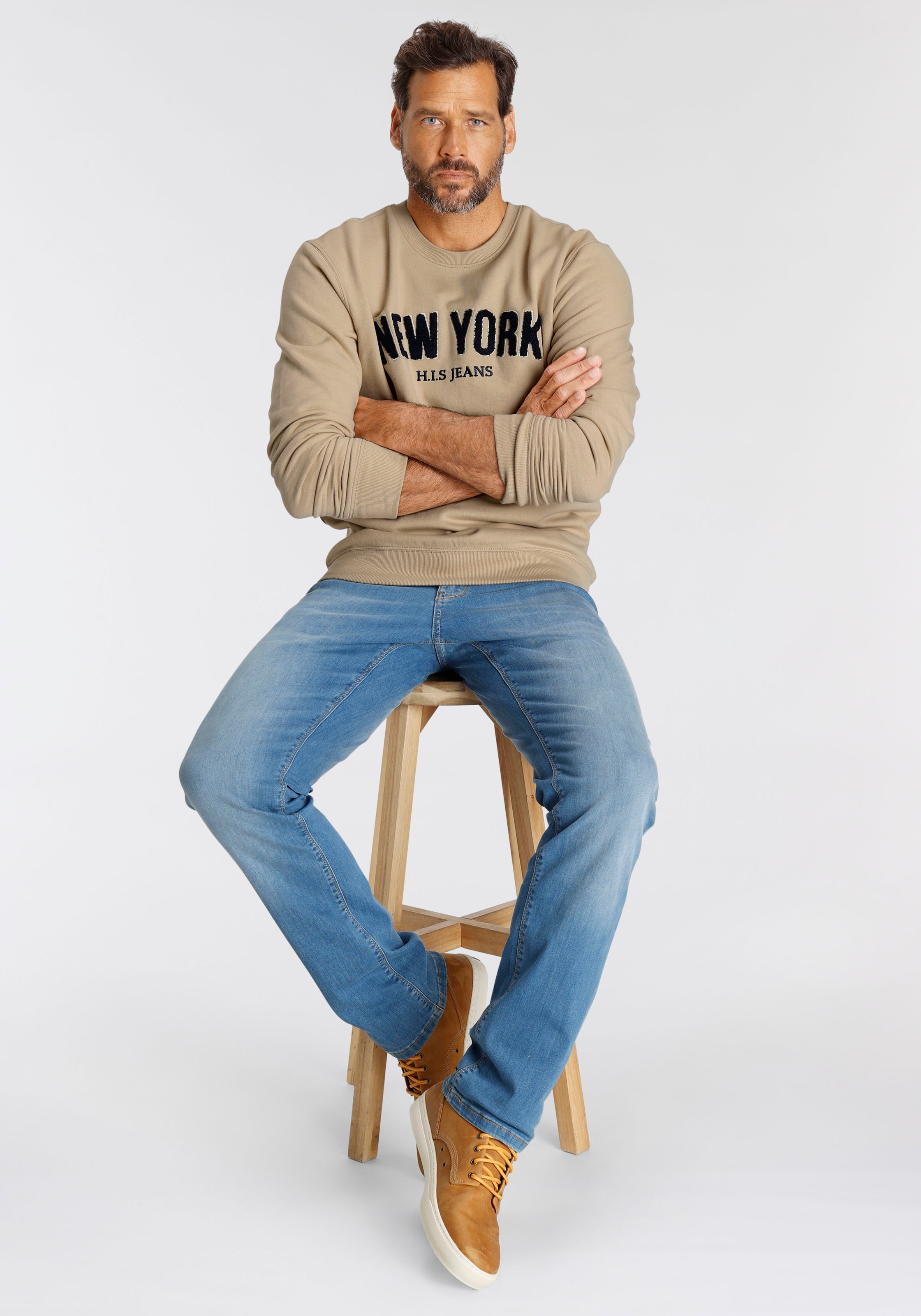 H.I.S Pull , Langarm,  lockere Passform,  bestickte Optik,  Rundhalsausschnitt
