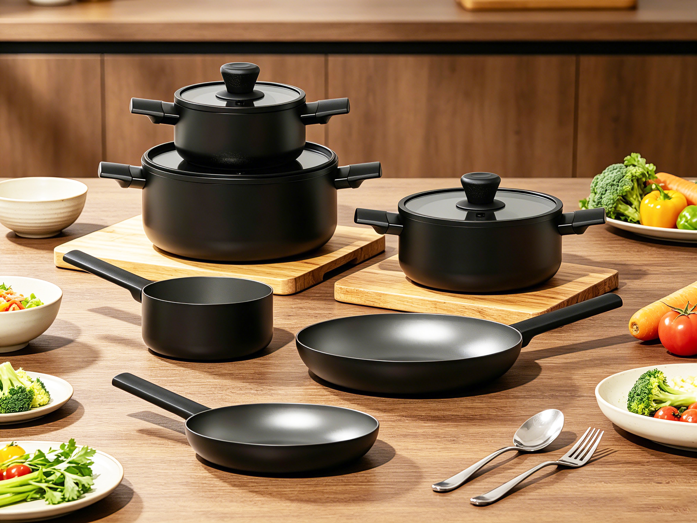 Hanseatic Set de casseroles »ALU SCANDI, mit Antihaftbeschichtung« Ensemble, Casserole à manche 16 cm, casserole 16/20/24 cm, poêle 24/28 cm, 9 tlg. Aluminium