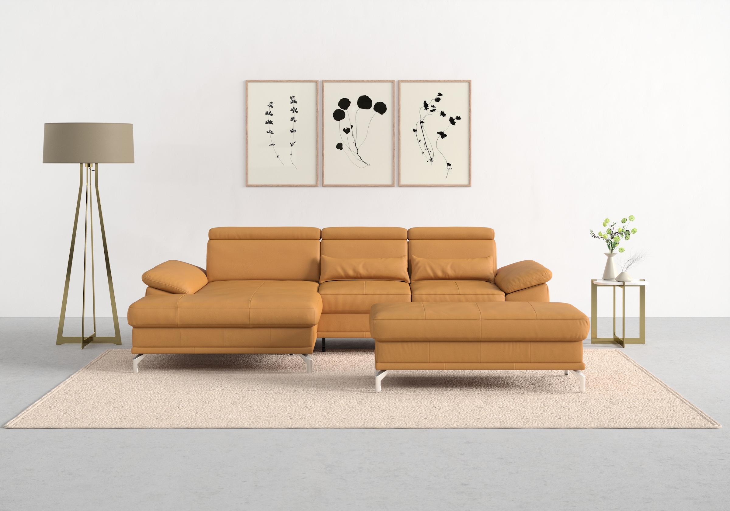 sit&more Canapé d'angle »Cabrio L-Form, B: 295 cm, mit Sitztiefen-, Arm- & Kopfteilverstellung« 2 coussins lombaires, ressorts ensachés, fonction lit et rangement en option