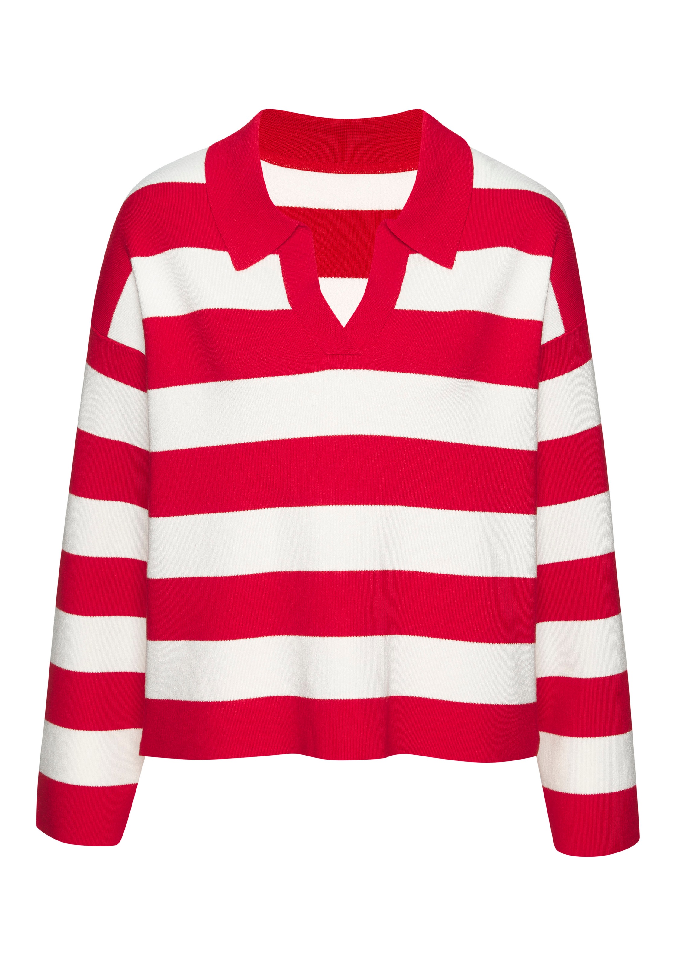 LASCANA Pull à col polo à rayures larges, pull tricoté, style casual-sportif