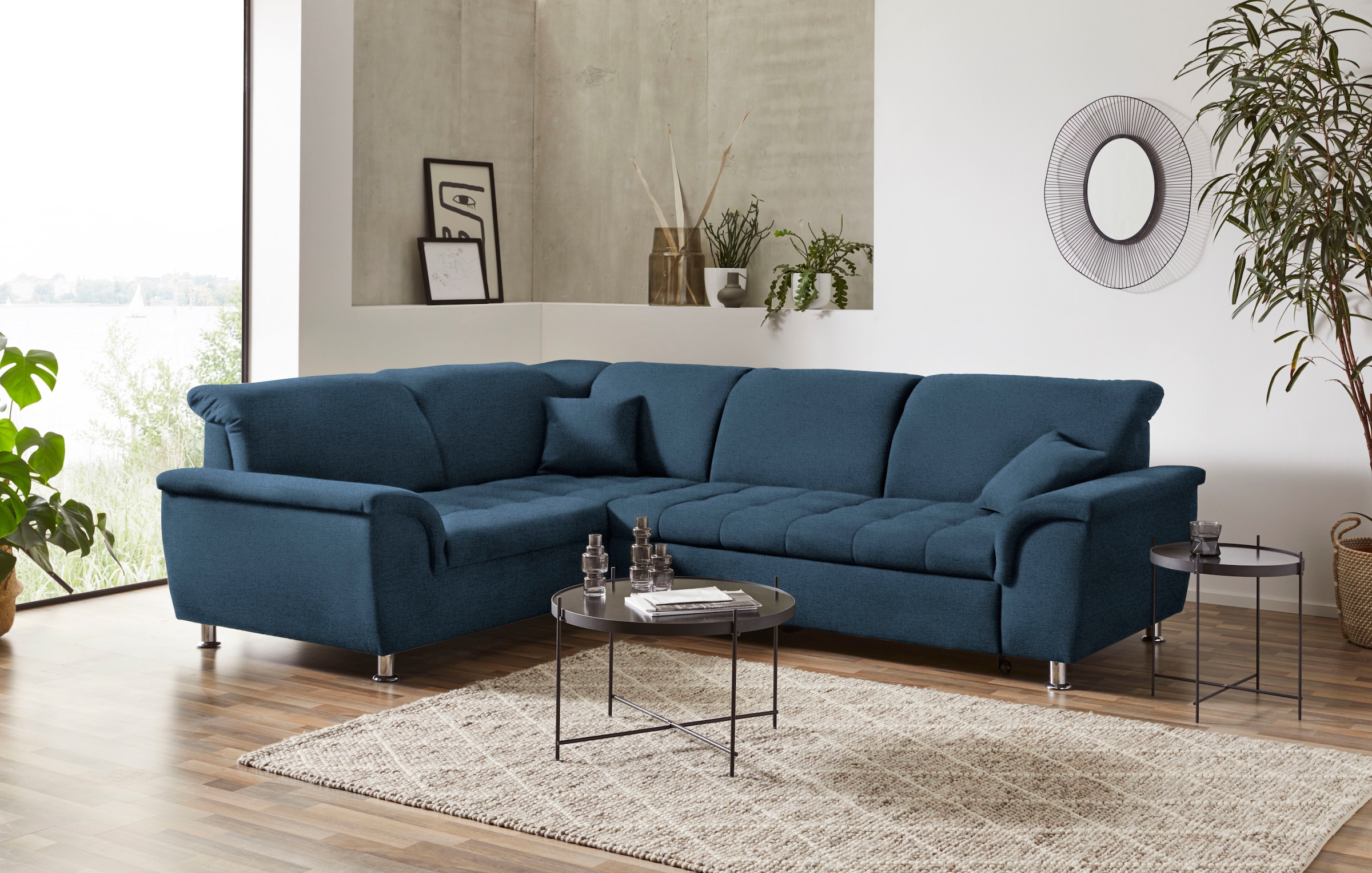 DOMO collection Canapé d'angle »FRANZI zeitlos und elegant, moderne Sitzheftung, L-Form« au choix avec réglage de la tête (largeur alors : 275 cm)