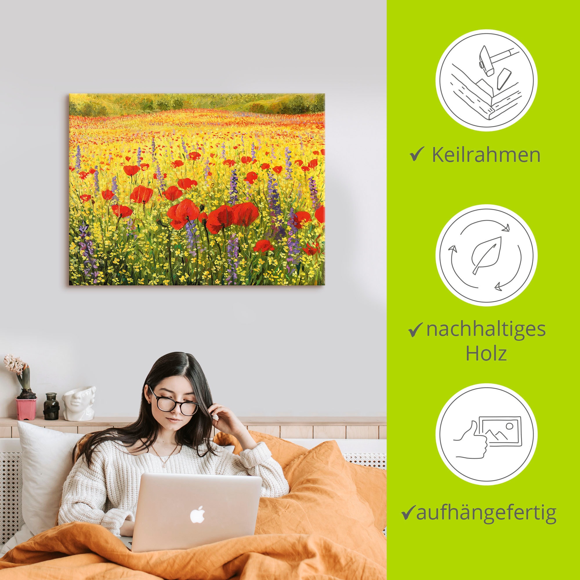 Artland Leinwandbild »Mohnblumenfeld« Felder 1 Stk. tlg. auf Holzrahmen gespannt