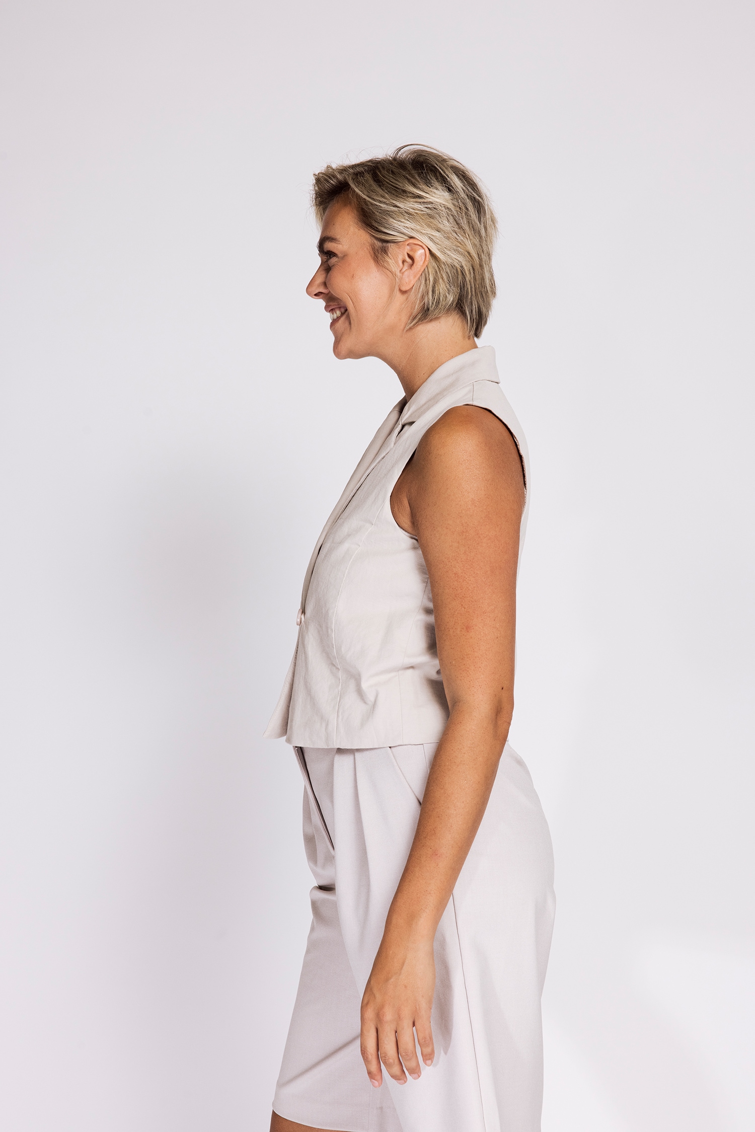 Zhrill Gilet de costume »RUE Anzugweste« en mélange de coton léger, coupe décontractée, col revers