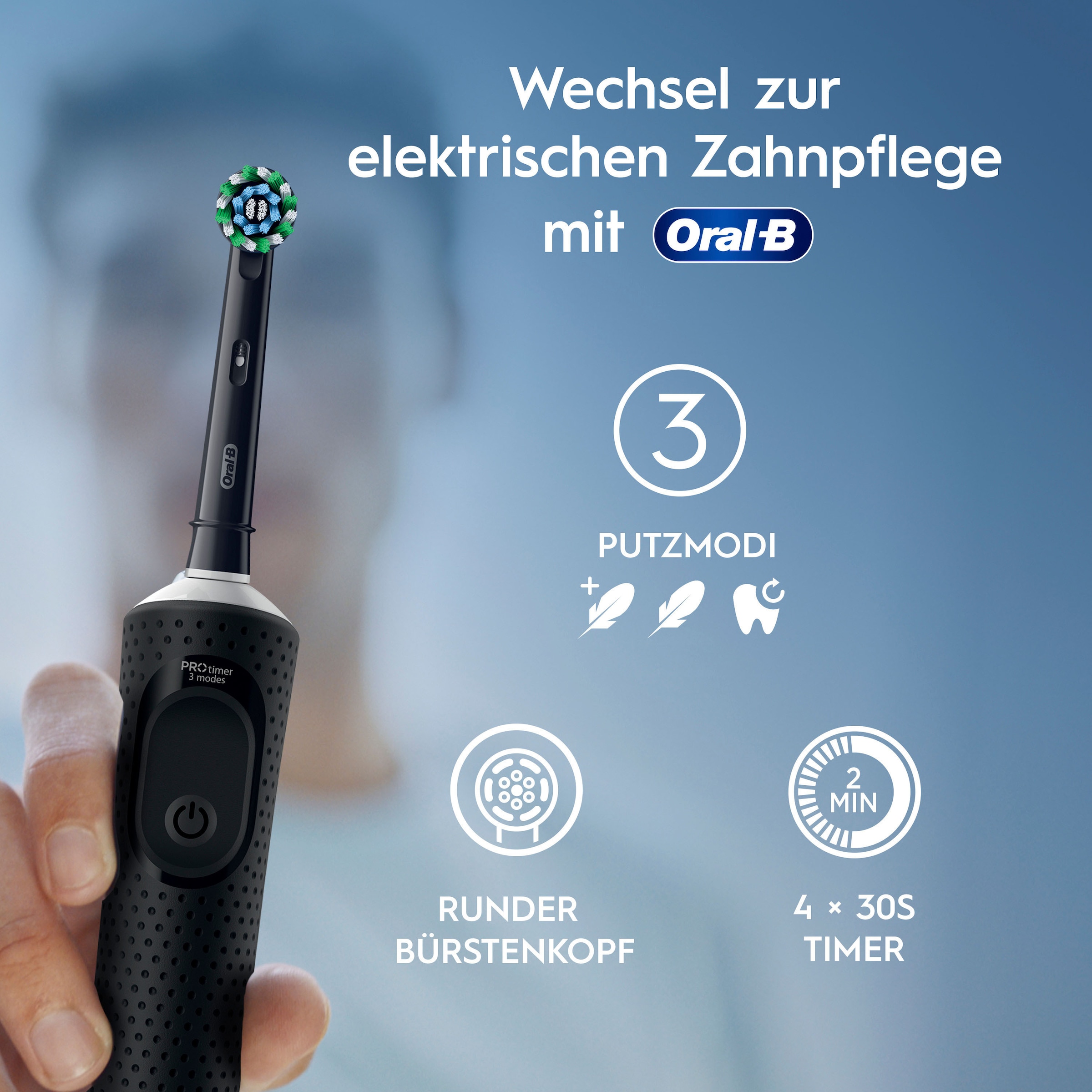 Oral-B Brosse à dents électrique »Oral-B Vitality Pro« 2 cuis Aufsteckbürsten 3 modes de nettoyage pour soins dentaires, design par Braun, noir/lilas