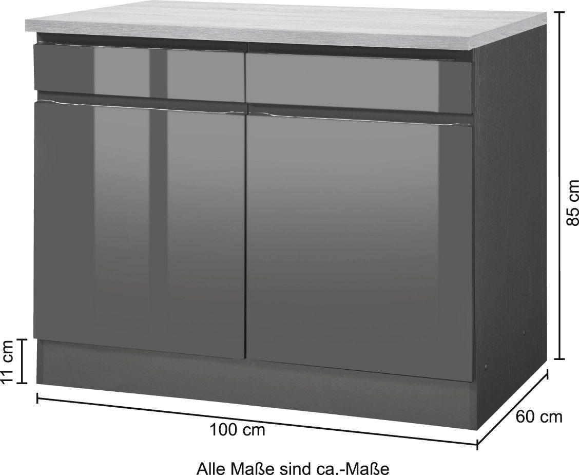 KOCHSTATION Unterschrank »KS-Virginia,neu in verbesserter Ausführung« Stauraum, Softclose, mit CPL-Arbeitsplatte,  Breite 100 cm, 2 Türen, Soft-Close-Funktion