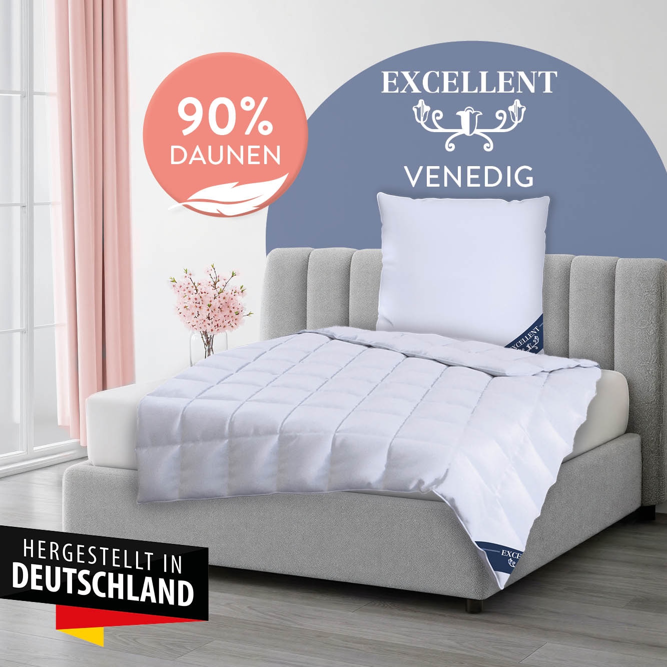 Excellent Daunenbettdecke »VENEDIG, Bettdecken für Sommer und Winter, Decke« leicht Füllung 90Daunen10Federn 1 Stk. tlg. Bettdecke 135x200 cm, 155x220cm und weitere Grössen, Made in Germany