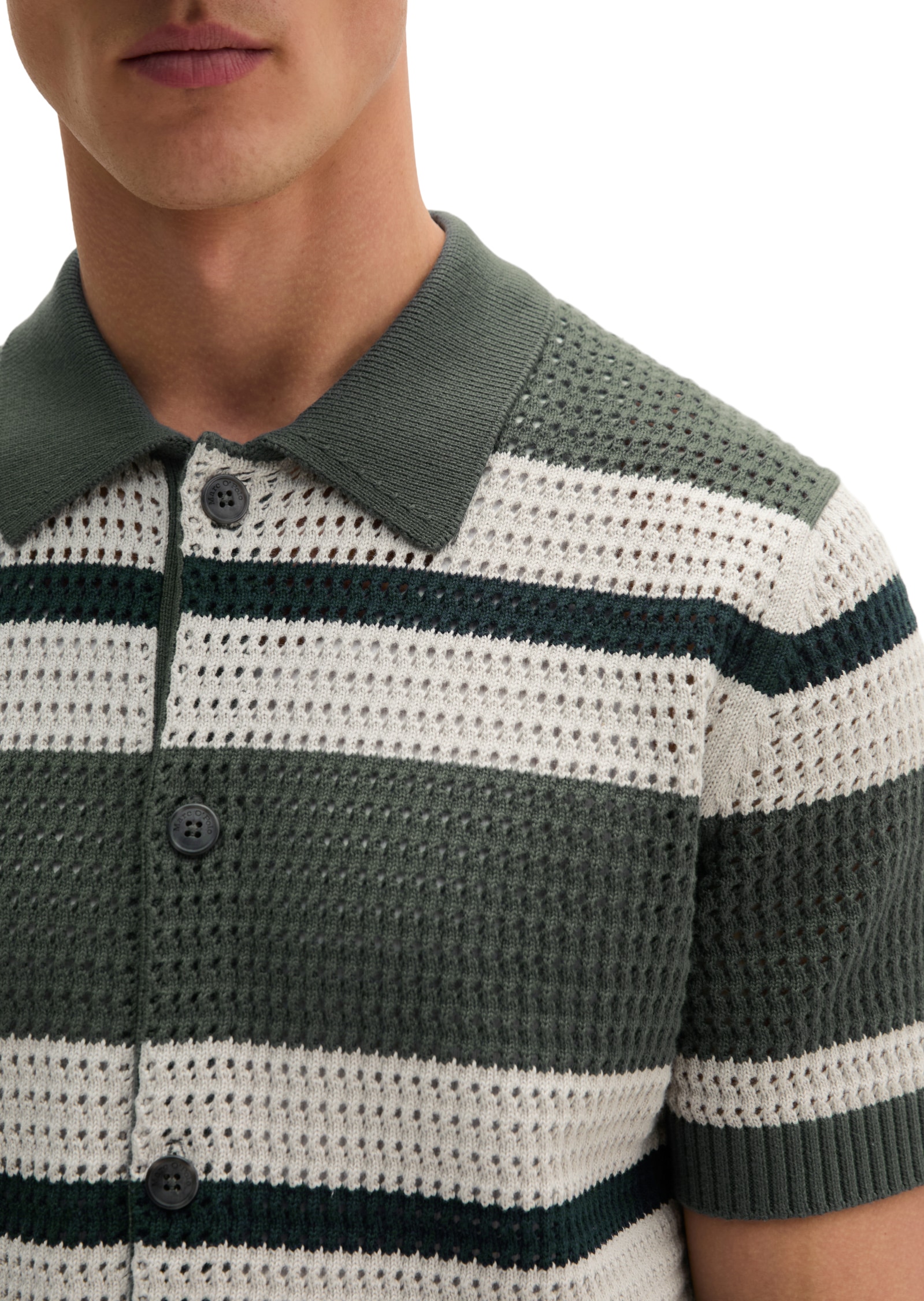 Marc O'Polo Kurzarmhemd Kurzarm-Strickshirt regular in Häkel-Optik