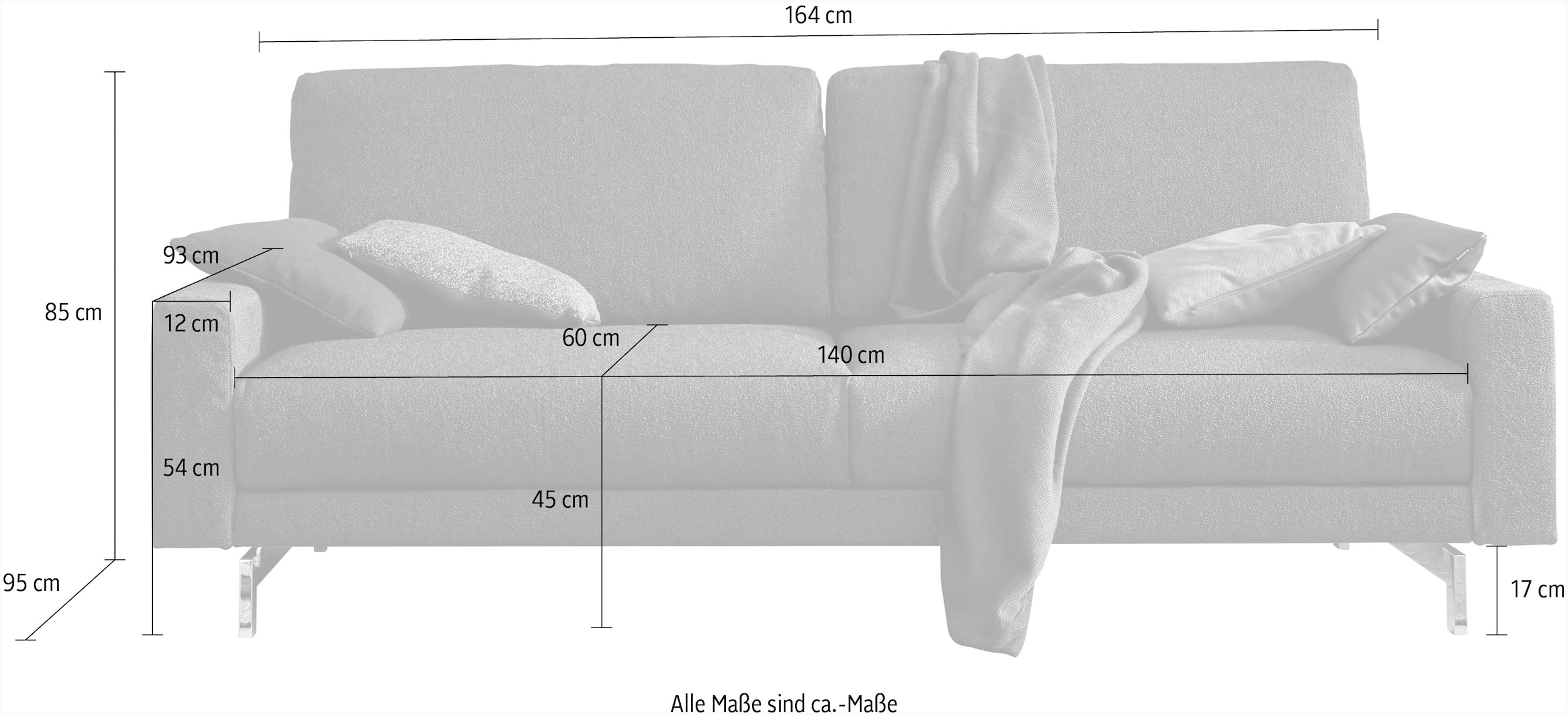 Creation BY ROLF BENZ 2-places »CR.450, Designsofa, Loungesofa, bequem und elegant« accoudoir bas, pieds chromés brillants, largeur 164 cm