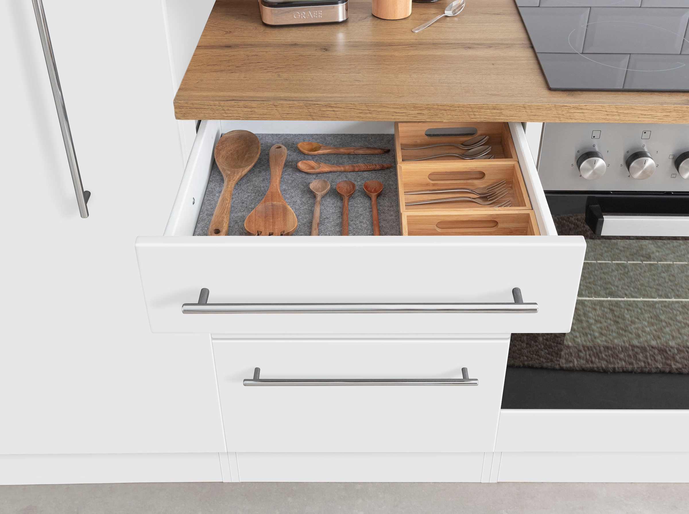 KOCHSTATION Kitchenette »KS-Samos« largeur 270 cm, avec appareils électroménagers en option, avec plan de travail