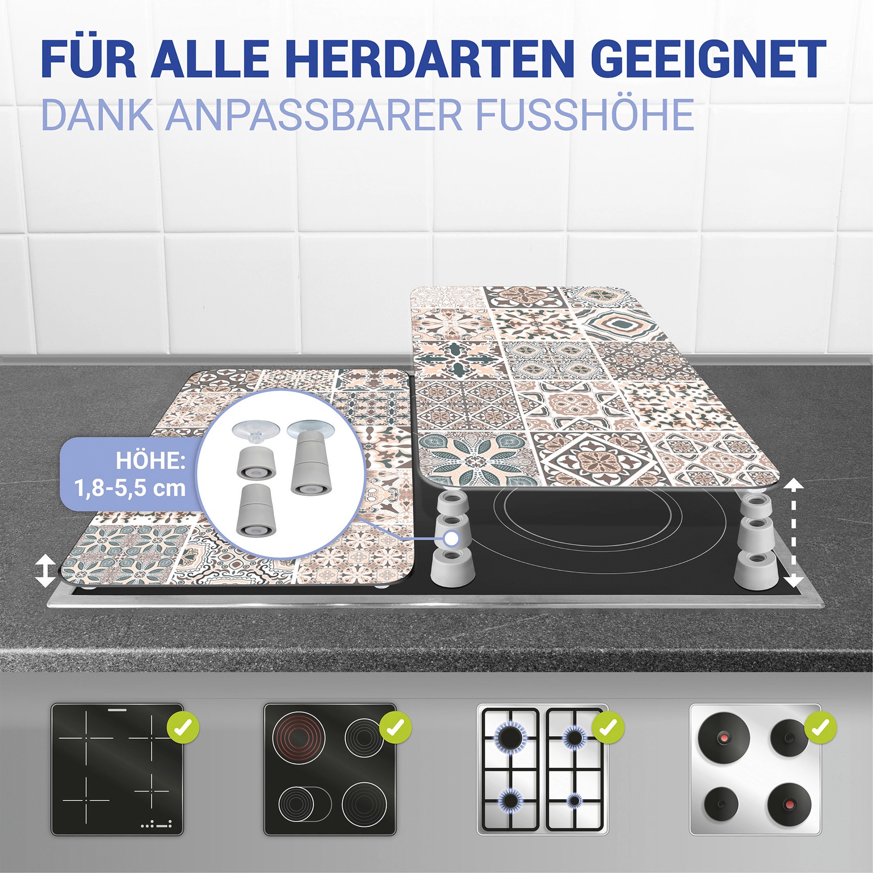 WENKO Herd-Abdeckplatte »Universal Modell Kachel« Herdabdeckung für alle Herdarten, kratzfest, mit rutschfesten Füssen