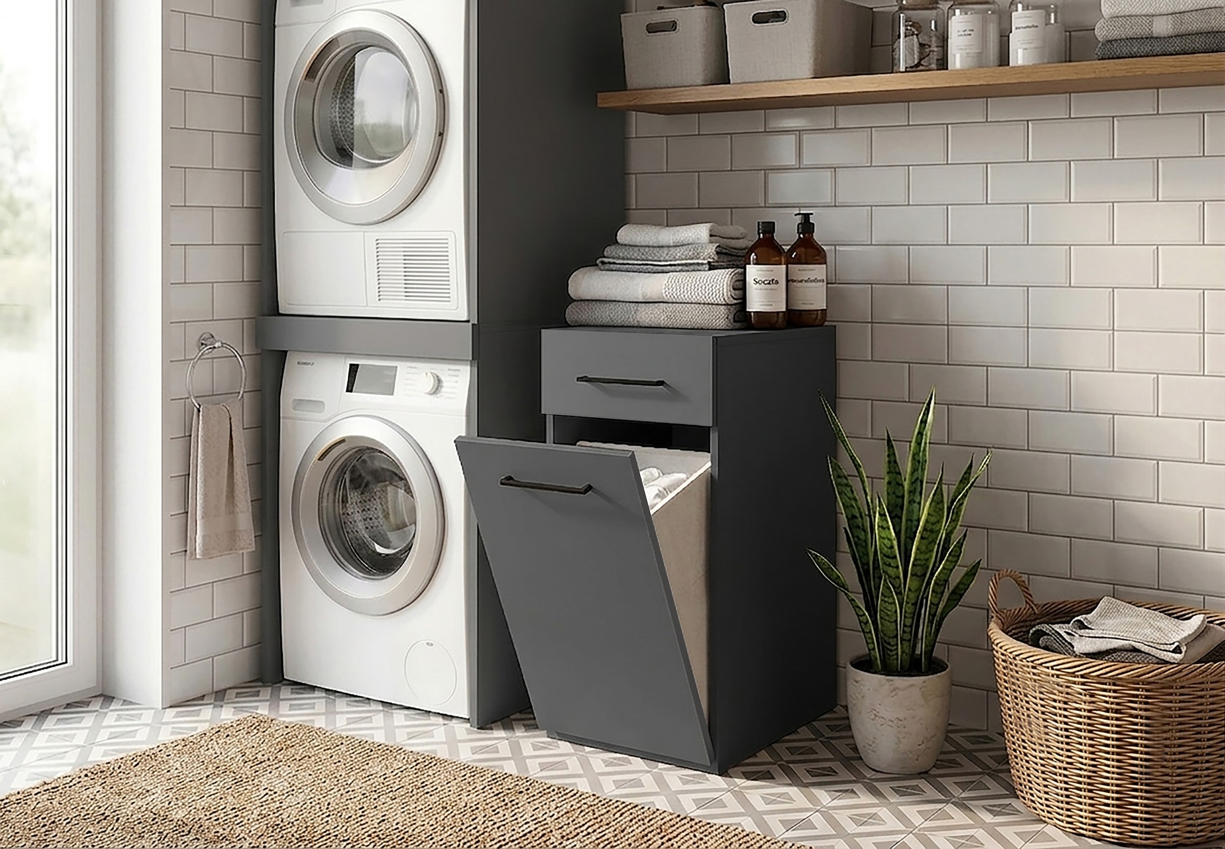 KOCHSTATION Armoire à linge »KS-Linda« largeur 40 cm, avec panier à linge intégré, parois de 25 mm d'épaisseur