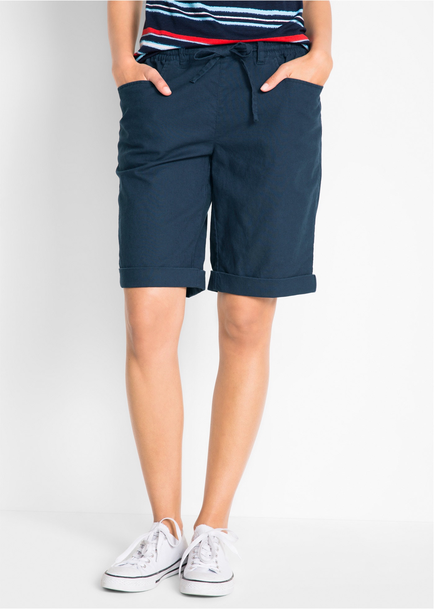 bonprix Bermudas  im sommerlichen Leinen-Mix, mit elastischer Bund mit Bindeband