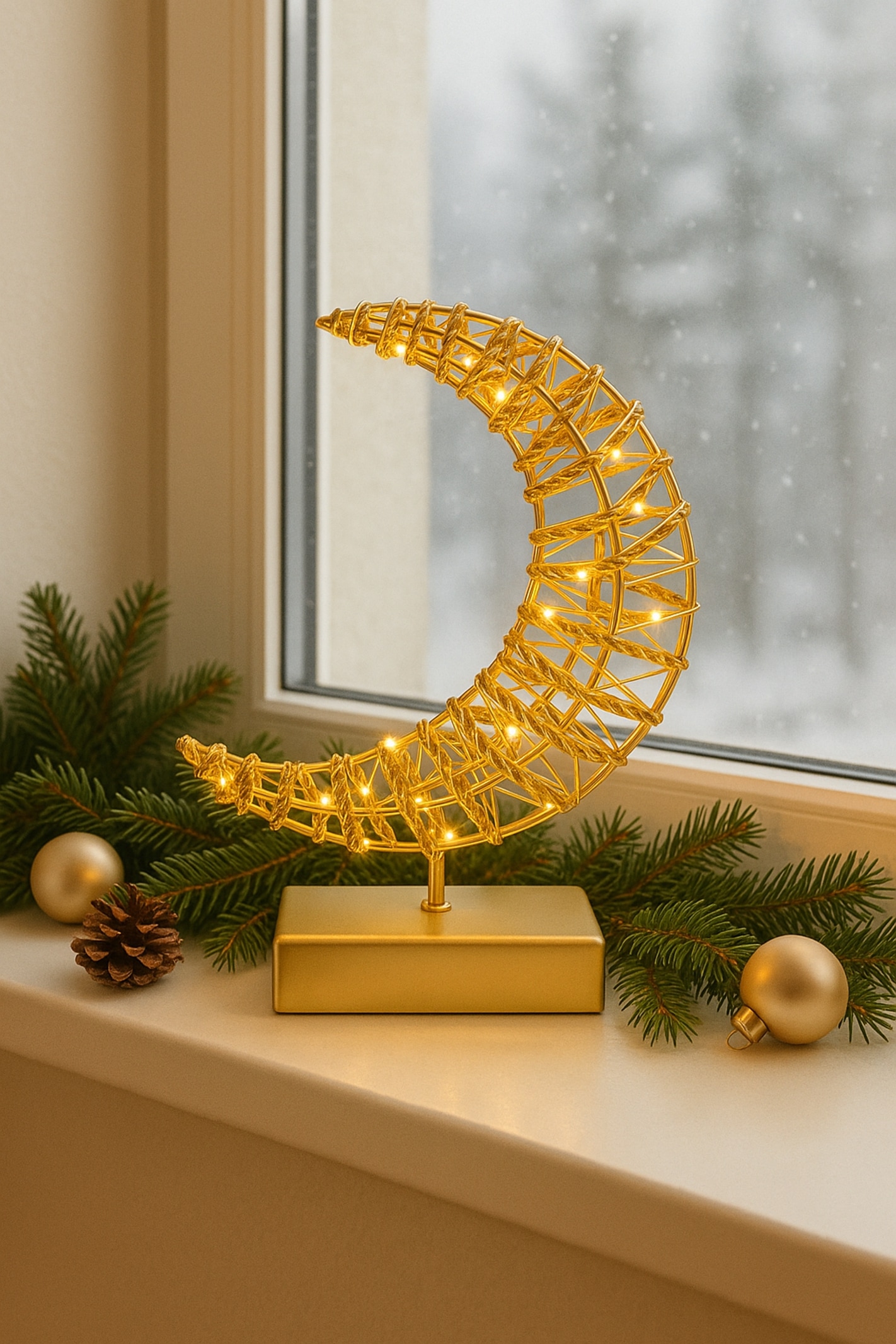 I.GE.A. LED-Dekofigur »LED-Dekoobjekt Mond« Dekofigur Metall Gold warmweiss Timer Batteriebetrieb Weihnachtsdeko