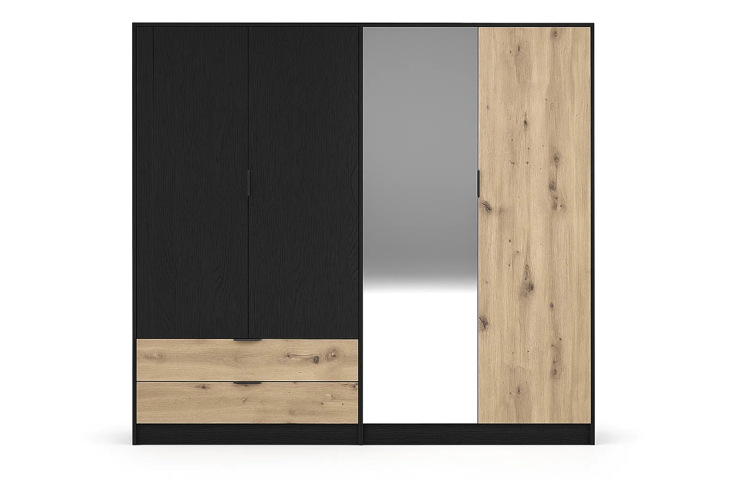 Home affaire Kleiderschrank »PERY mit Spiegel, 2 Schubladen, 4 Fächer und 2 Kleiderstangen« Garderobe mit 4 Türen und schwarzen Griffen, Masse B/T/H: 220/54/203cm