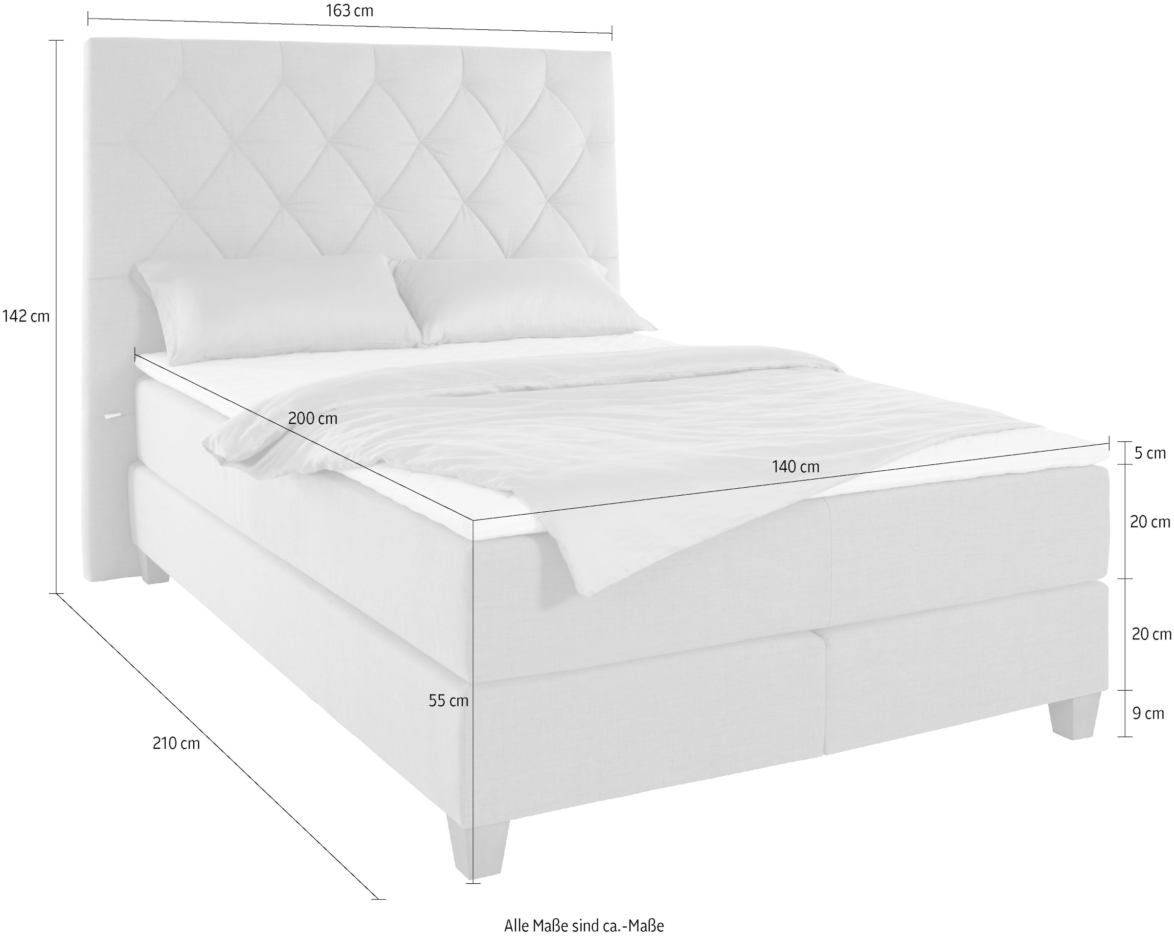 Home affaire Lit boxspring »Harmones hoch« in 3 Breiten, Härtegrad auch im Mix mit je 1 Matratze in H2 und H3