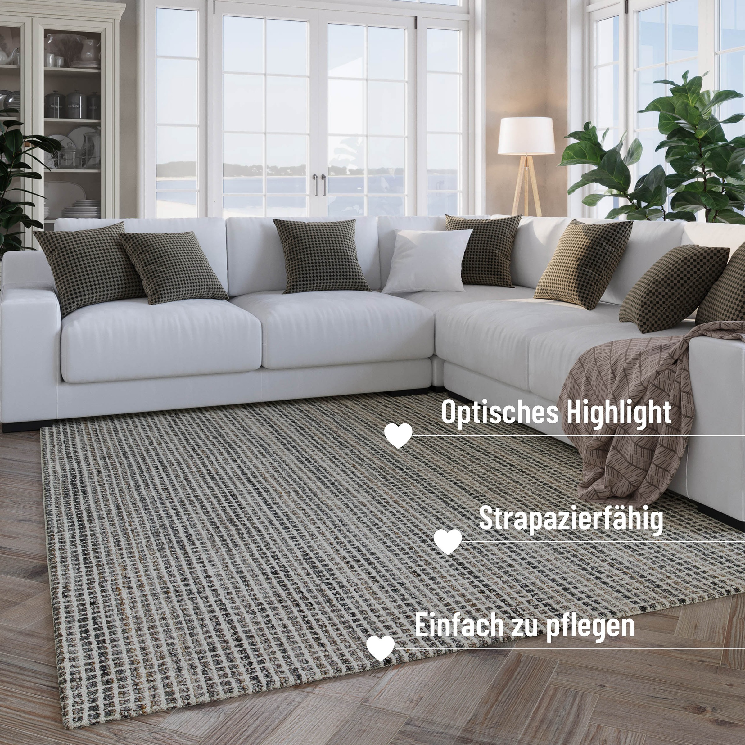 Wecon home Teppich »Hamptons FOURTEEN« rechteckig 10 mm Höhe Läufer, Fasermix, Kurzflor, Wohnzimmer, Schlafzimmer, elegant, Karo