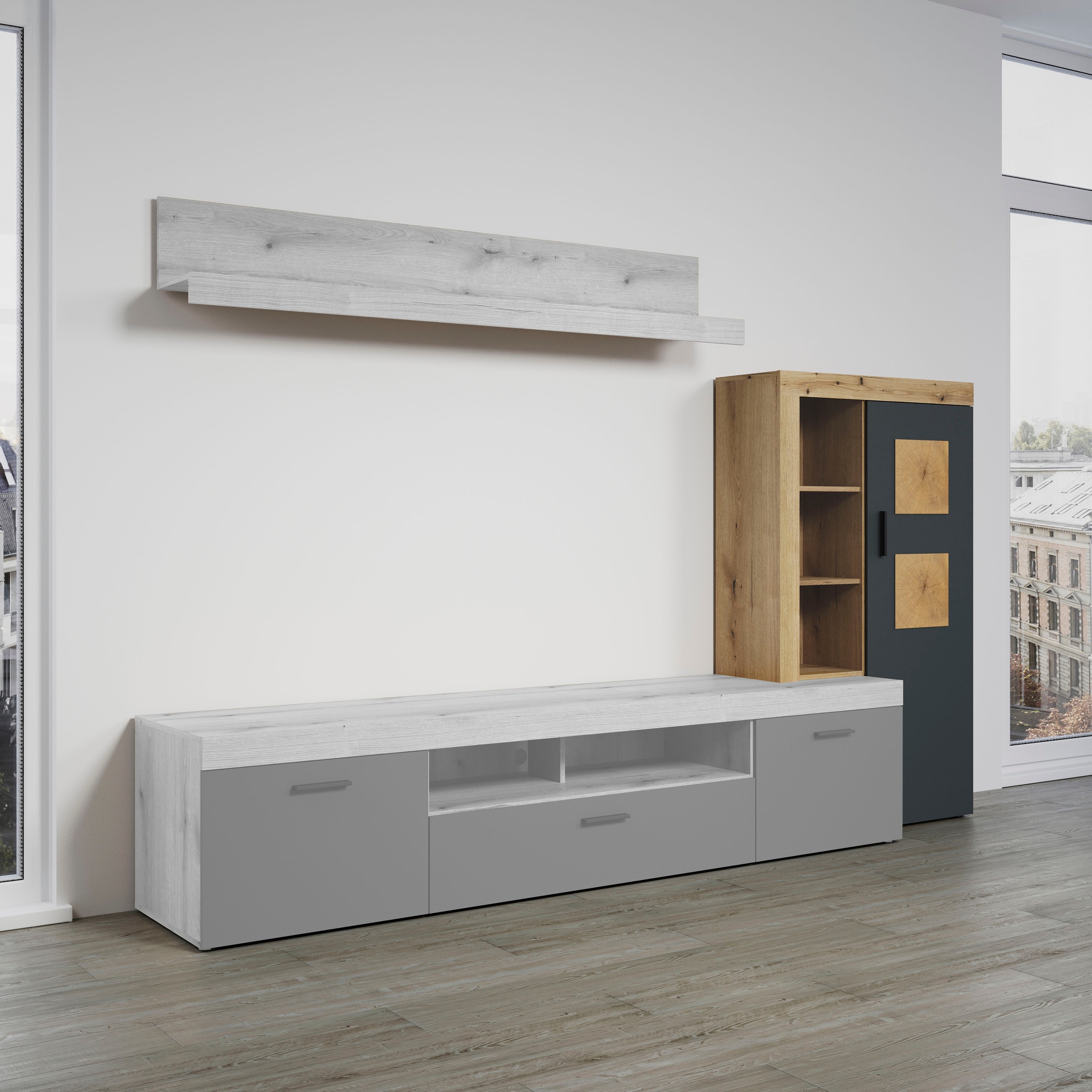 Home affaire Vitrine de rangement »Ghent« Paquet, 1 cuis tlg. avec applications en bois de bout