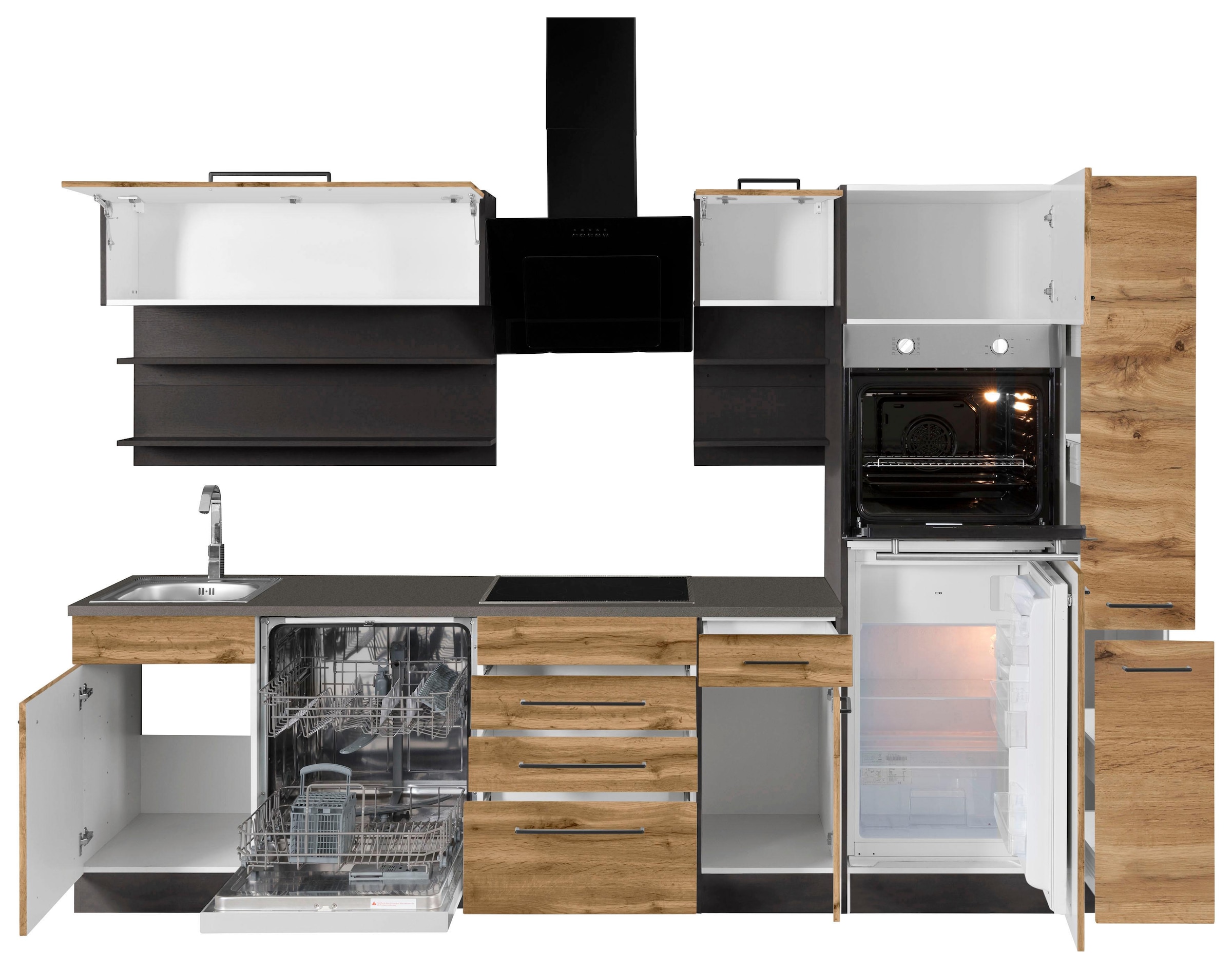 KOCHSTATION Kitchenette »KS-Tulsa« sans appareils électriques, largeur 300 cm, poignées métal noires, façades MDF