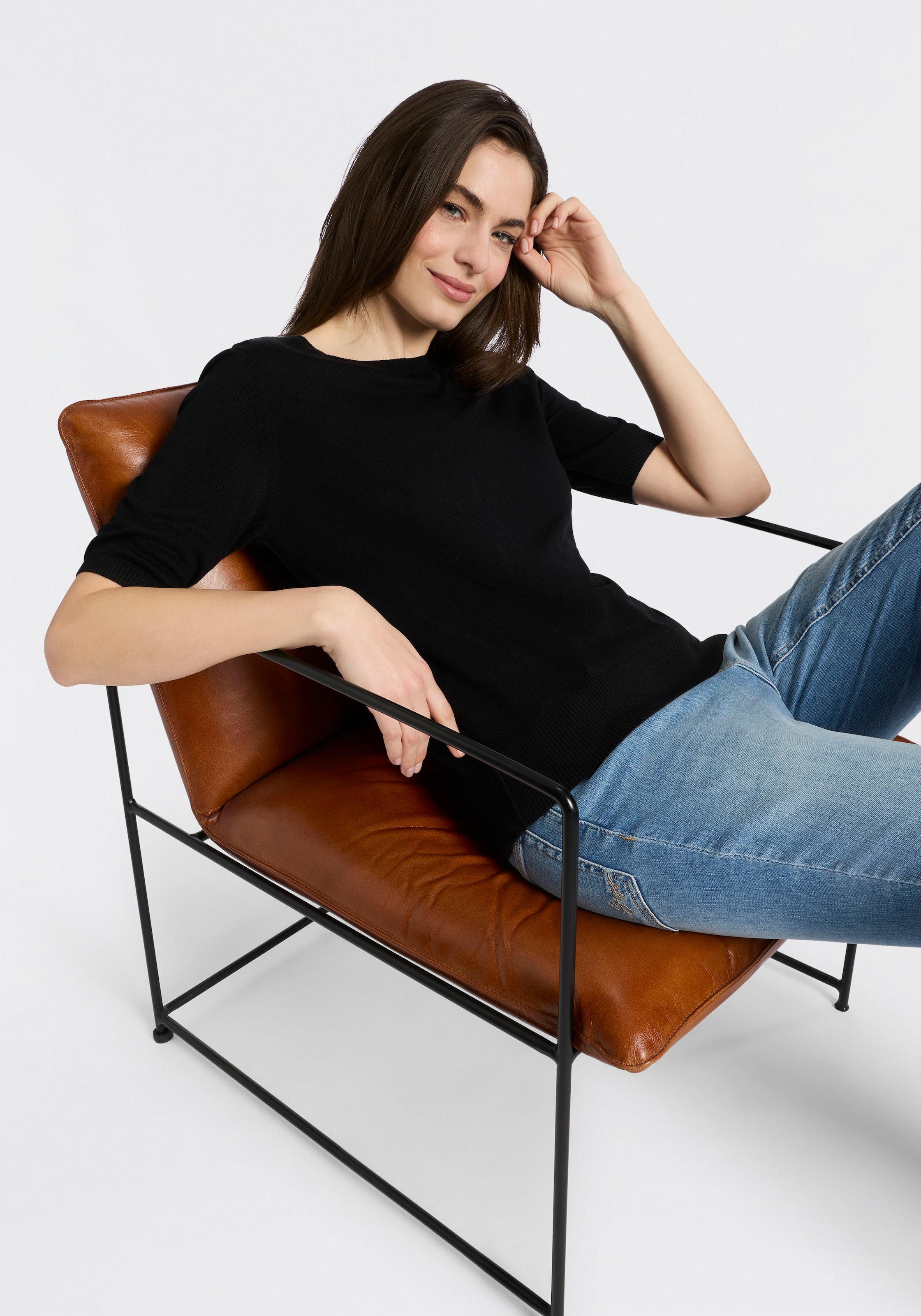 BOSS ORANGE Pull à manches courtes »Fiaffu Premium Damenmode« mit Lochmuster, Kaschmir-Anteil