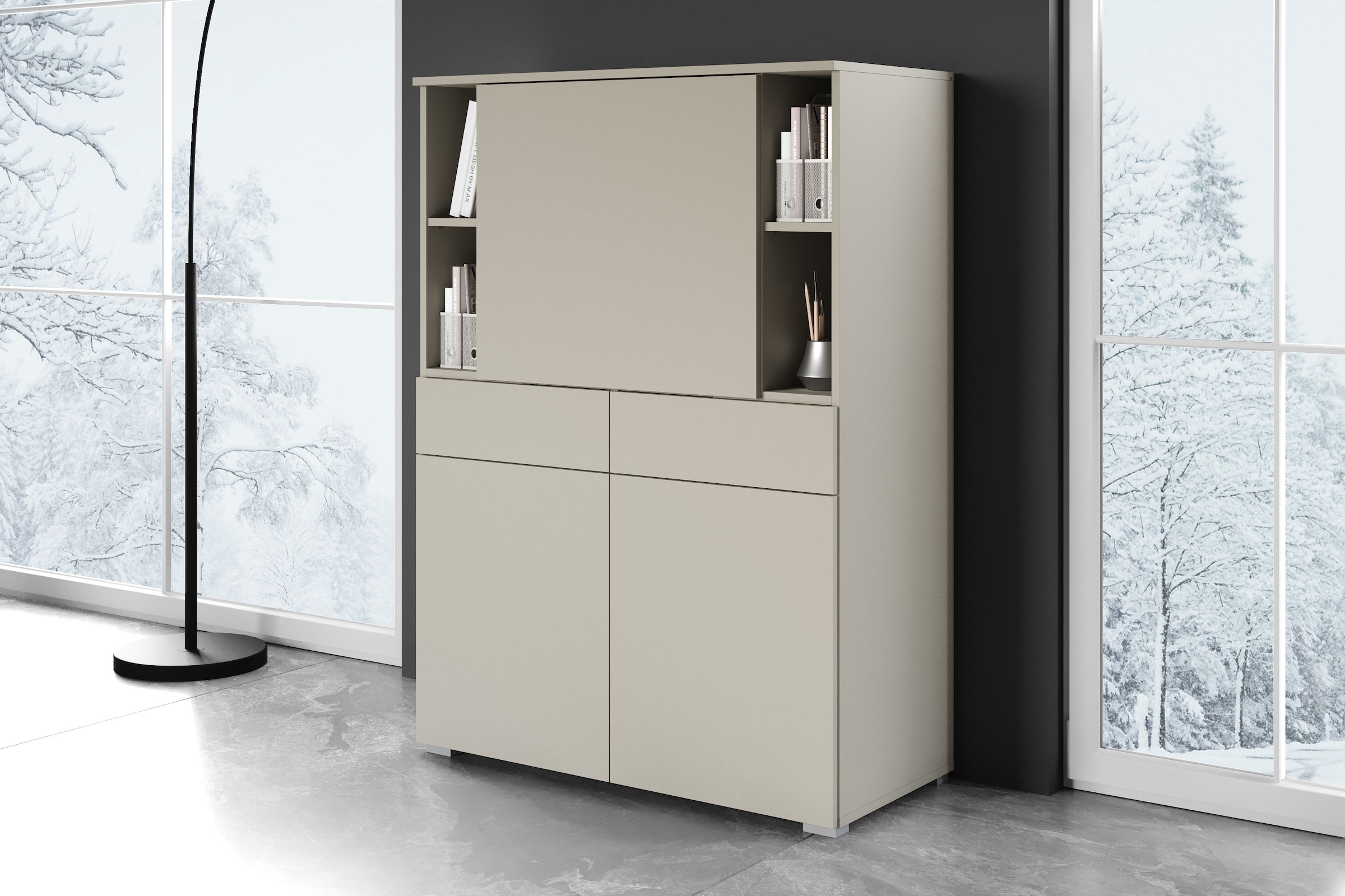 GOODproduct Secrétaire »Paris, Moderner PC-Schrank mit klappbarer Arbeitsfläche« 1 cuis tlg. 2 tiroirs, push-to-open et étagères réglables, largeur 90 cm