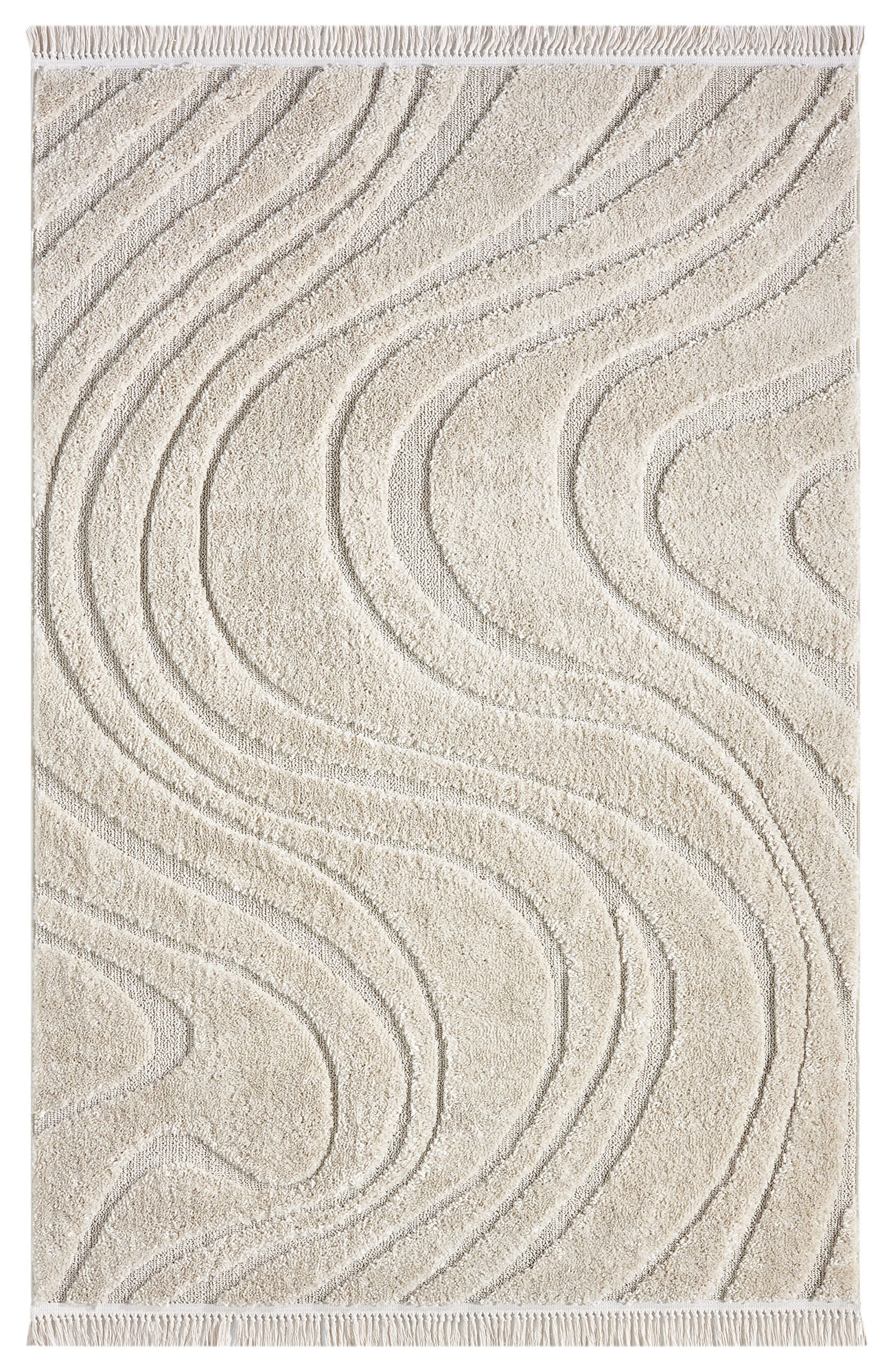 homsy by Ana Johnson Teppich »Waavy mit Fransen, Wellen Design« rechteckig 20 mm Höhe Boho, 3D Optik, Scandi, Hoch-Tief, Wohnzimmer, Schlafzimmer