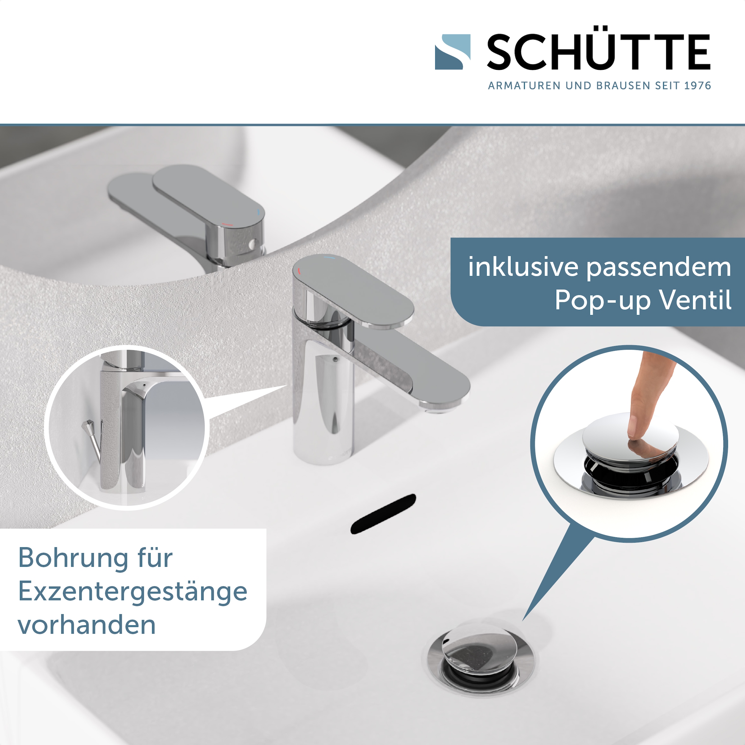 Schütte Waschtischarmatur »MONTANA« Wasserhahn Ablaufgarnitur Exzenter Energiesparende Cold-Start-Funktion