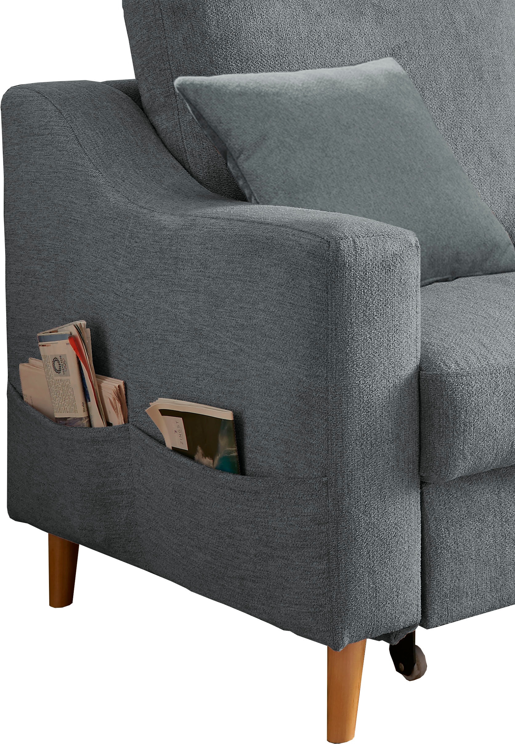 Home affaire Ecksofa »Valentina L-Form« 2 Zierkissen, mit Seitentasche, ausziehbarer Liegefläche, Bettkasten