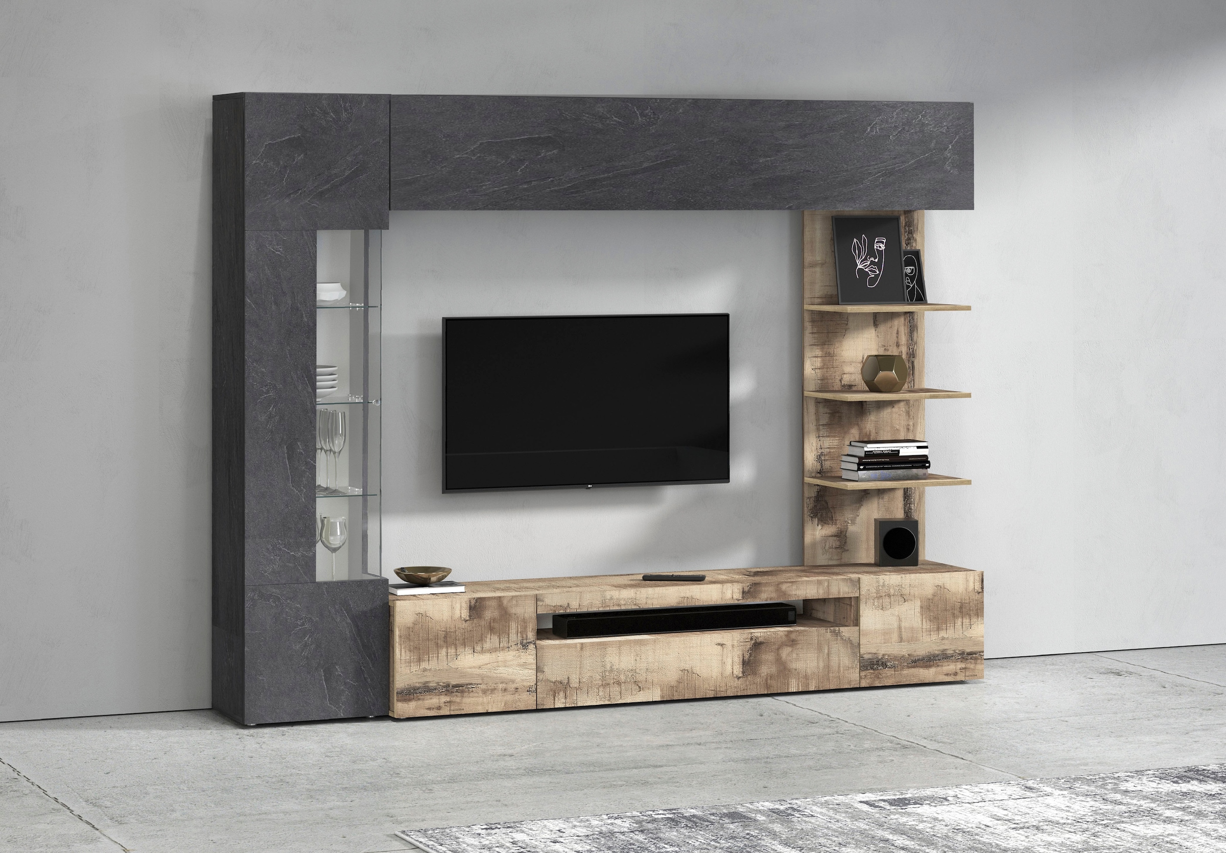 GOODproduct Wohnwand »Wohnwand New Egypt, Anbauwand, Medienwand, Wohnzimmerwand« Weiss in Hochglanz, alle anderen Farben in matter Ausführung., 4 Stk. tlg.