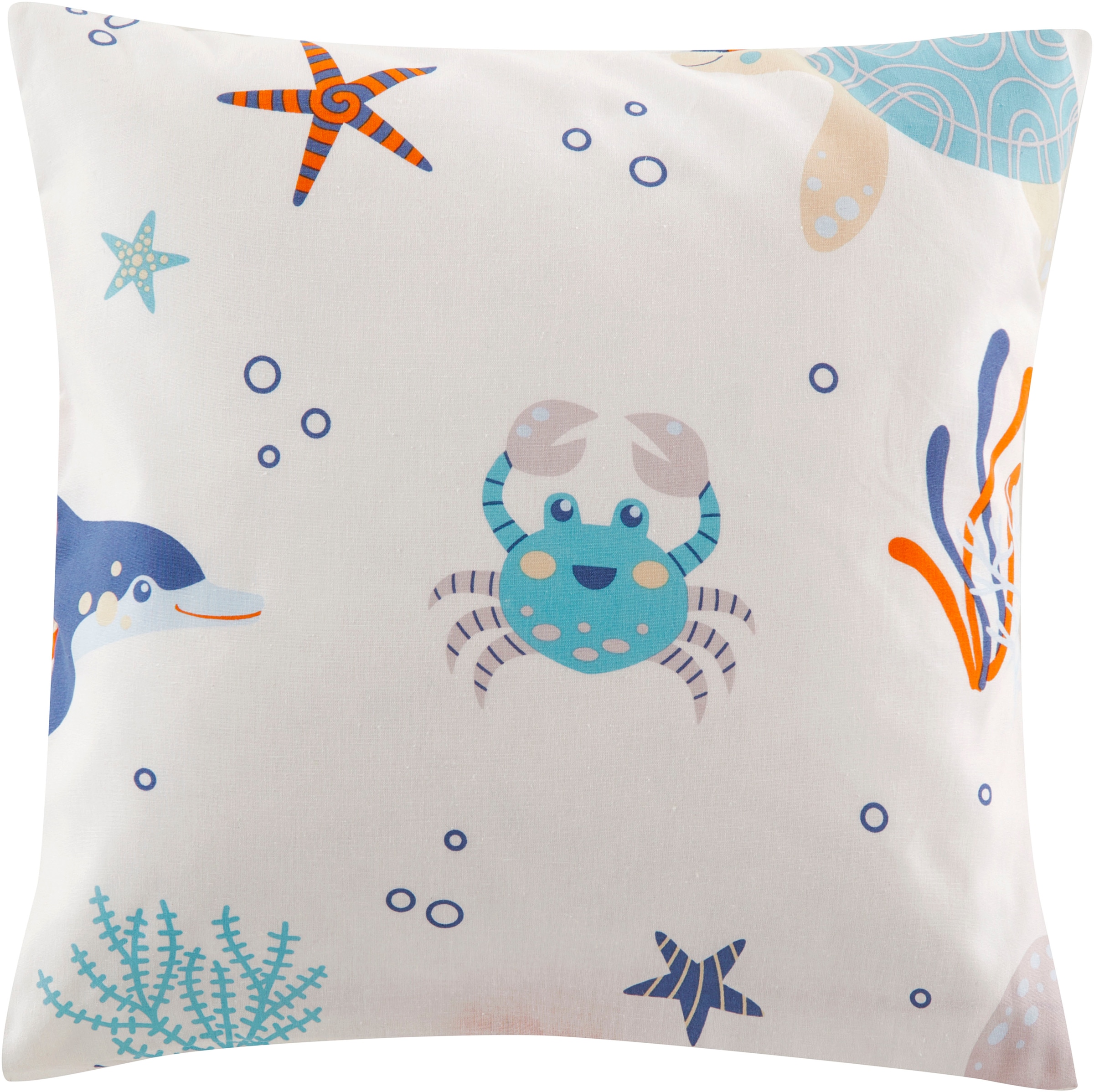 GOODproduct Coussin décoratif »OCEAN« Housse de coussin, lot de 2, sans rembourrage, fermeture éclair, motif : poissons, baleine
