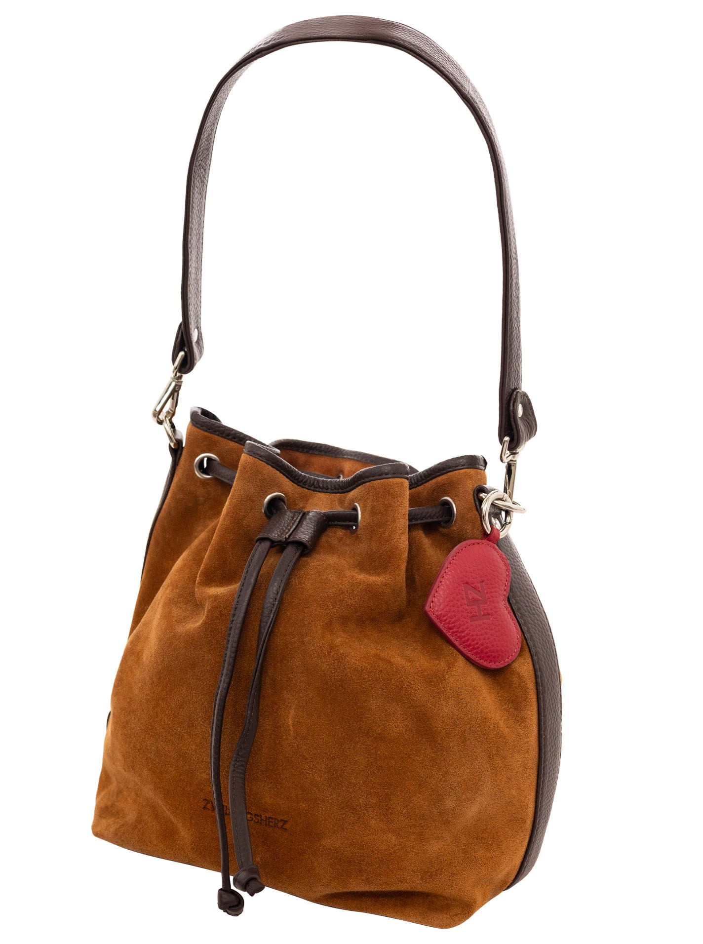 Zwillingsherz Sac à main »"Suede Drawstring Bag"« design sac, fermeture à cordon, daim doux, pendentif en forme de cœur