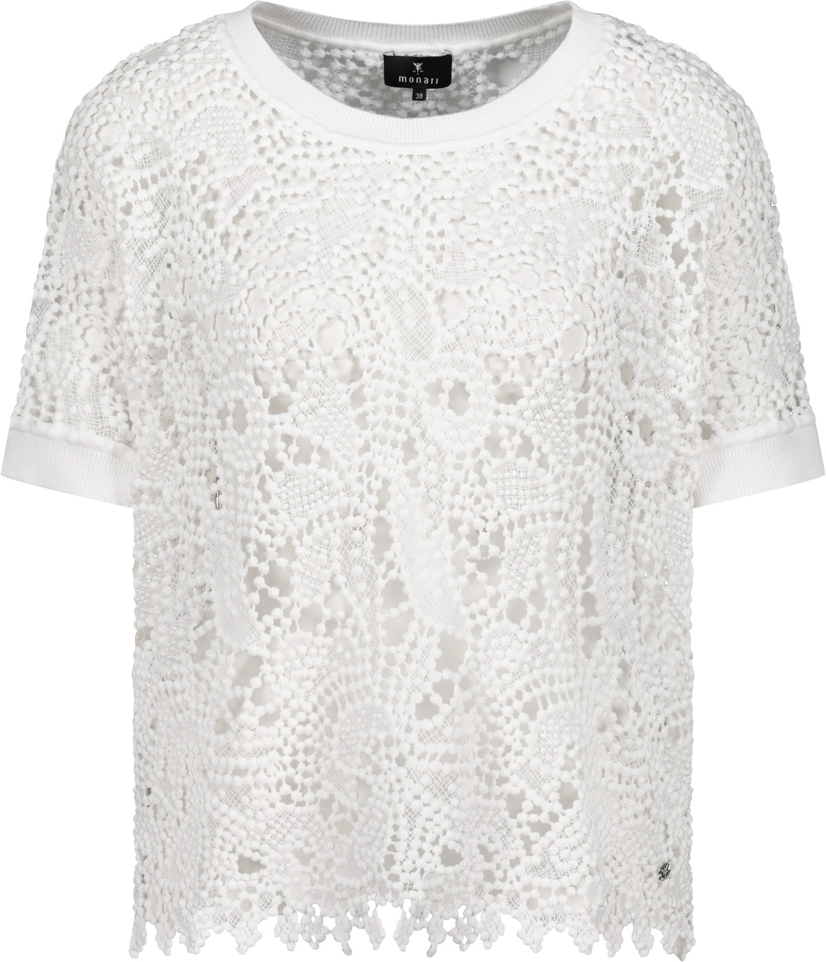 Monari Pull à manches courtes »Pullover Basic Spitze« Allover-Spitze, Regular Fit, Spitzenförmige Saumbündchen