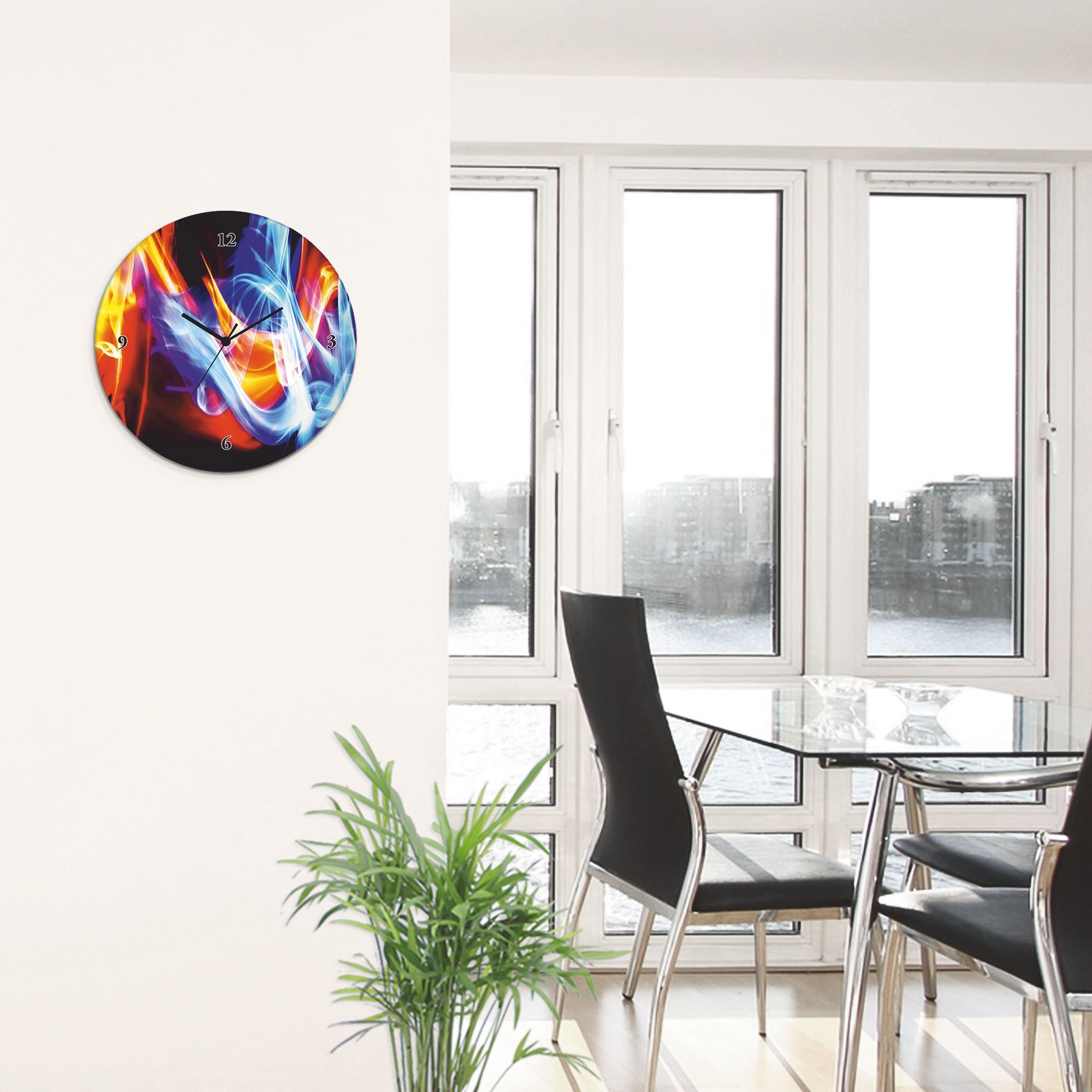 Artland Horloge murale »Glasuhr rund Feuer und Eis« wahlweise mit Quarz- oder Funkuhrwerk, lautlos ohne Tickgeräusche