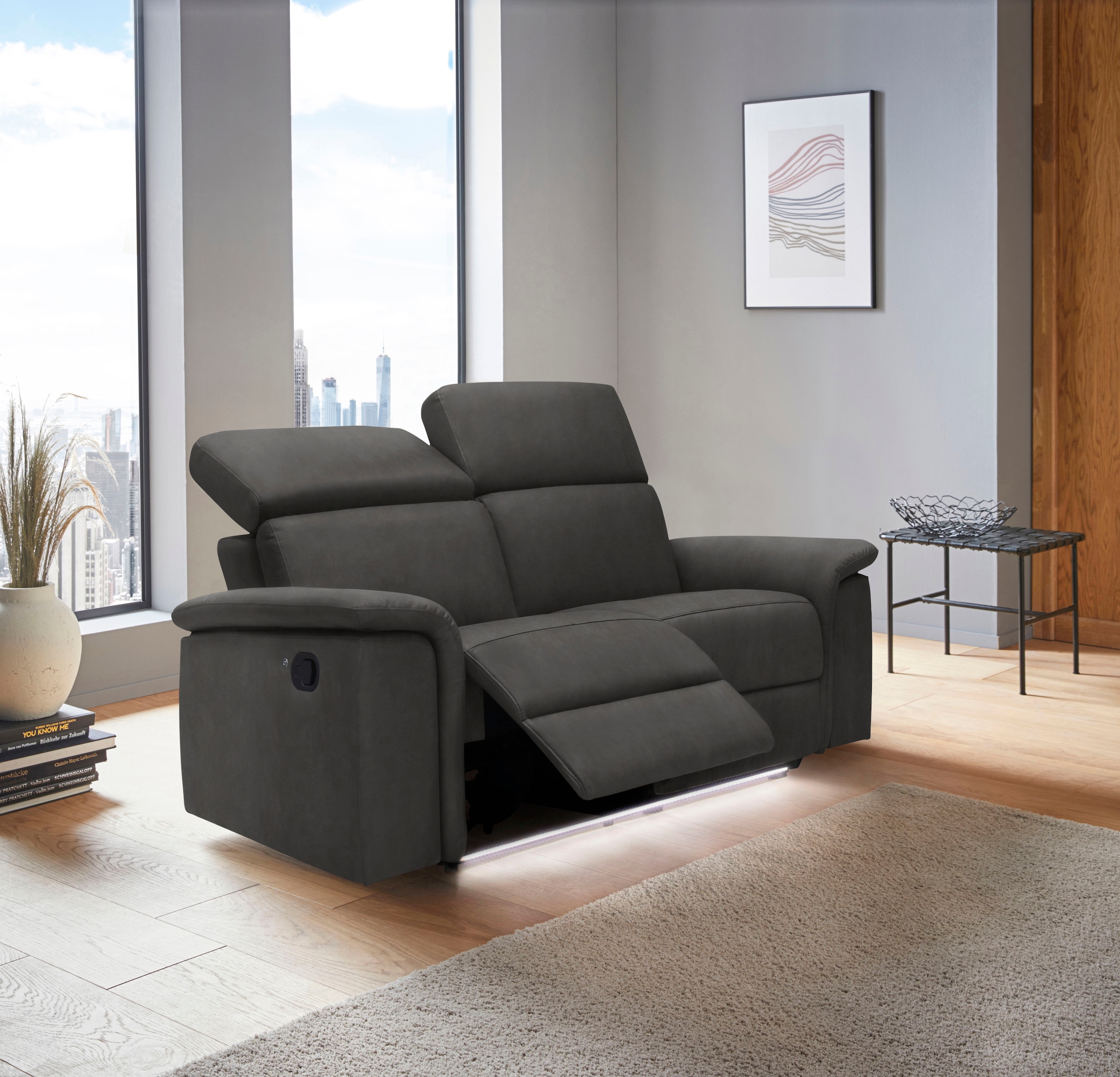 Home affaire 2-Sitzer »Pareli 172cm, manuelle u. elektr. Relaxfunktion« USB, Kopfteil-Verstellung, LED, in Echtleder, Kunstleder, Web