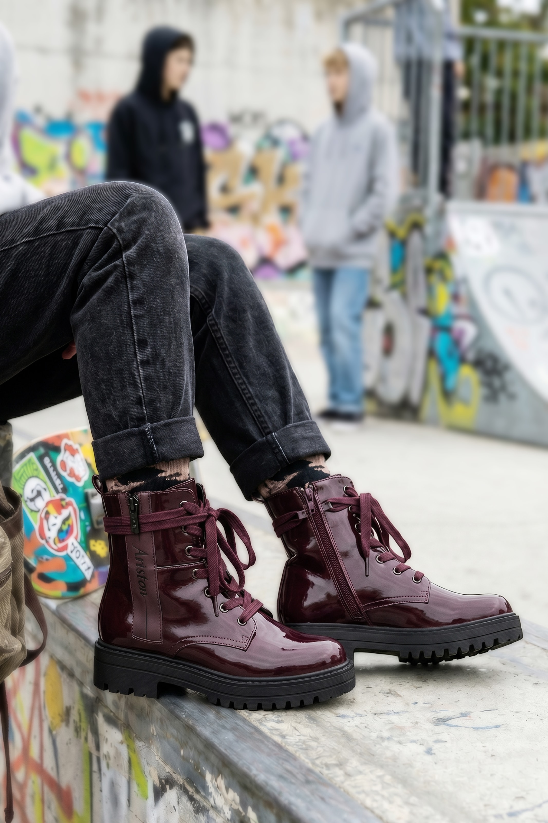 Aniston SHOES Schnürboots  Ankle Boots mit Reissverschluss, in Glanz-Optik - NEUE KOLLEKTION