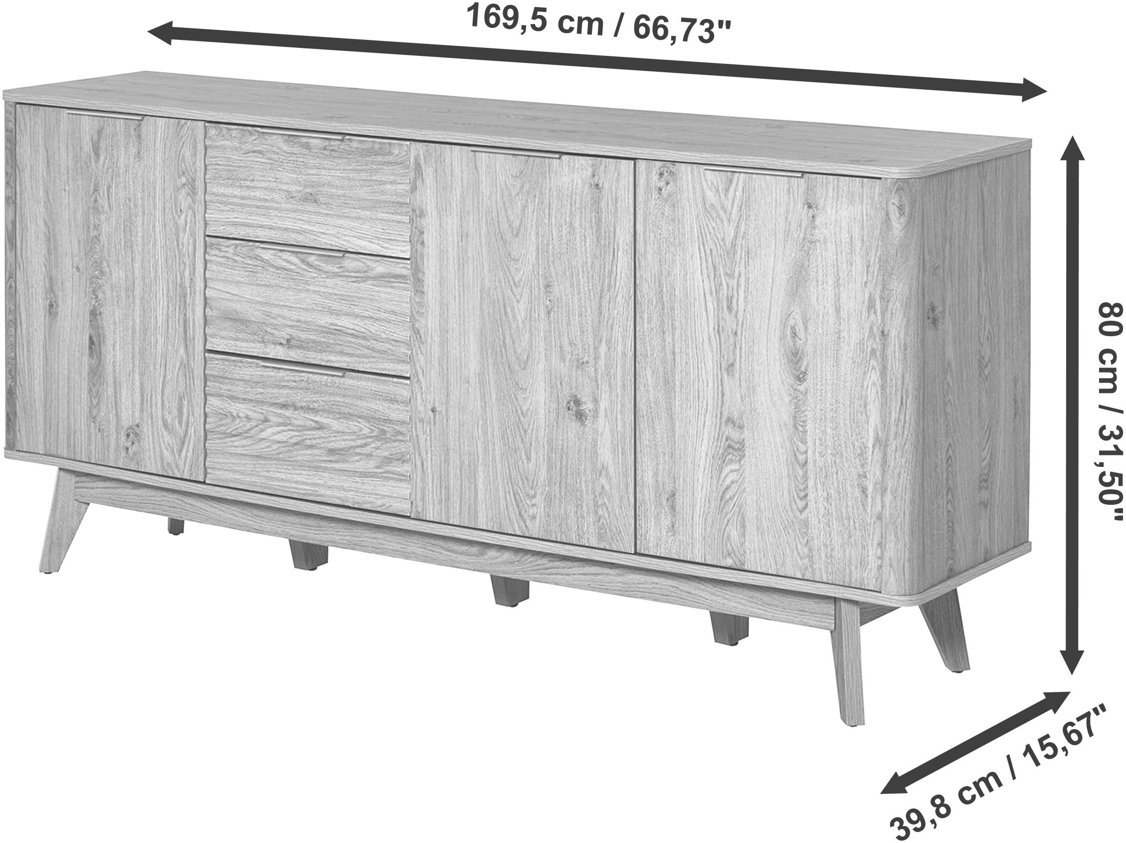 Jahnke Buffet »WAVE SB 170« 1 cuis tlg. Buffet, 3 tiroirs + 3 portes, design ondulé, largeur 169,5 cm
