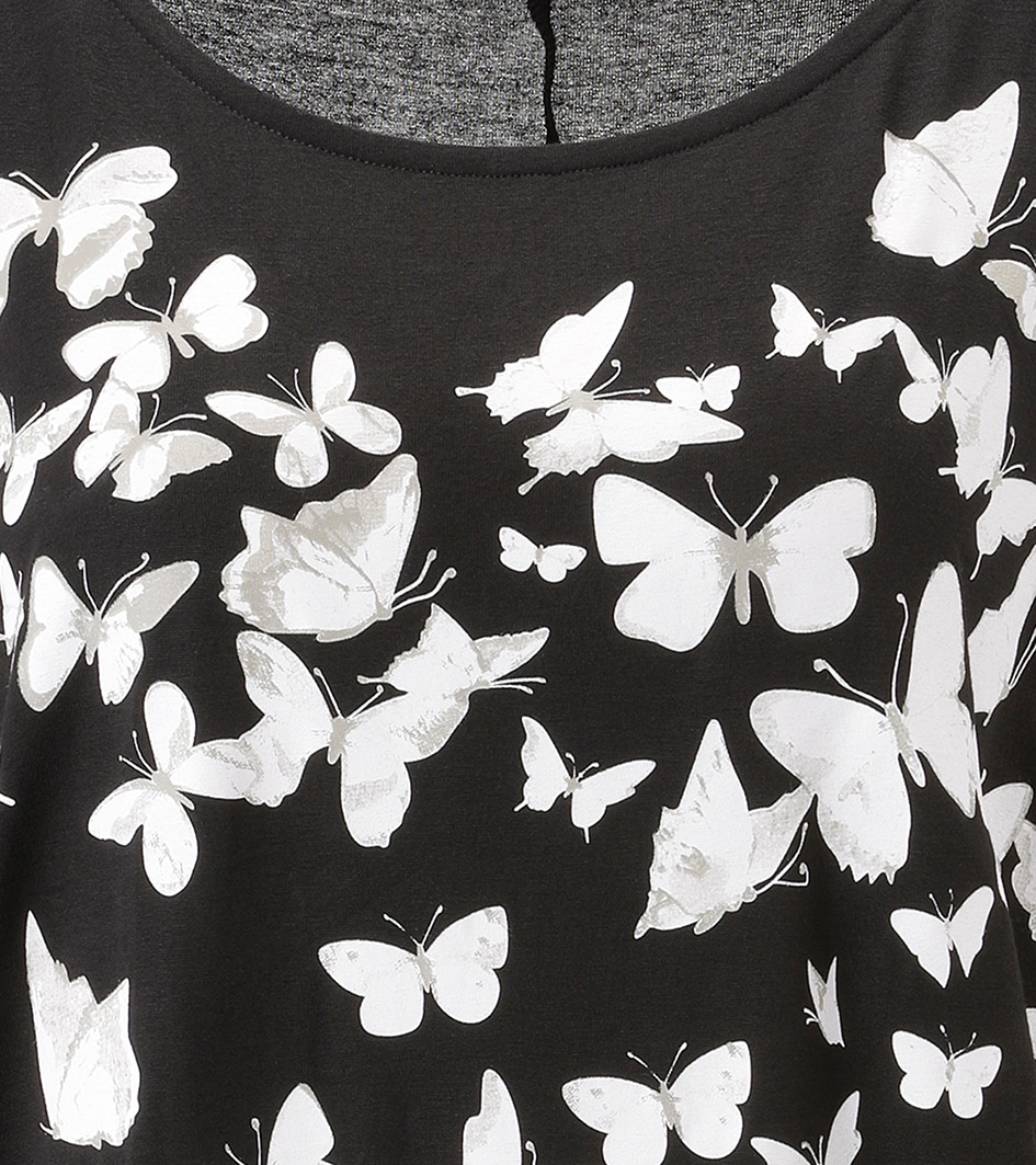 Aniston SELECTED T-shirt vorne mit filigranen Schmetterlingen bedruckt - NEUE KOLLEKTION