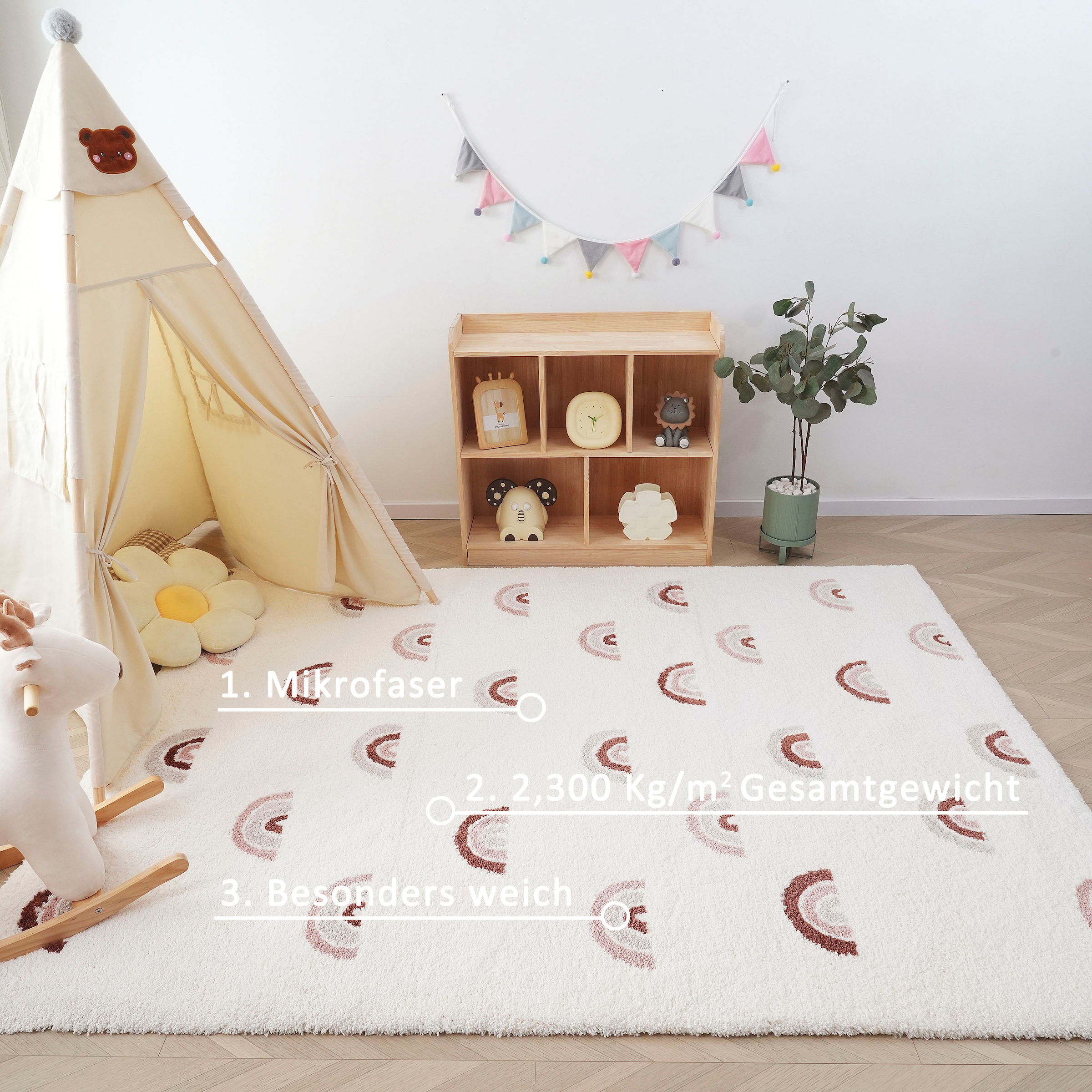 my home Kinderteppich »Regenbogen« rechteckig 20 mm Höhe weich, Pastell-Farben, modernes Design, Kinderzimmer