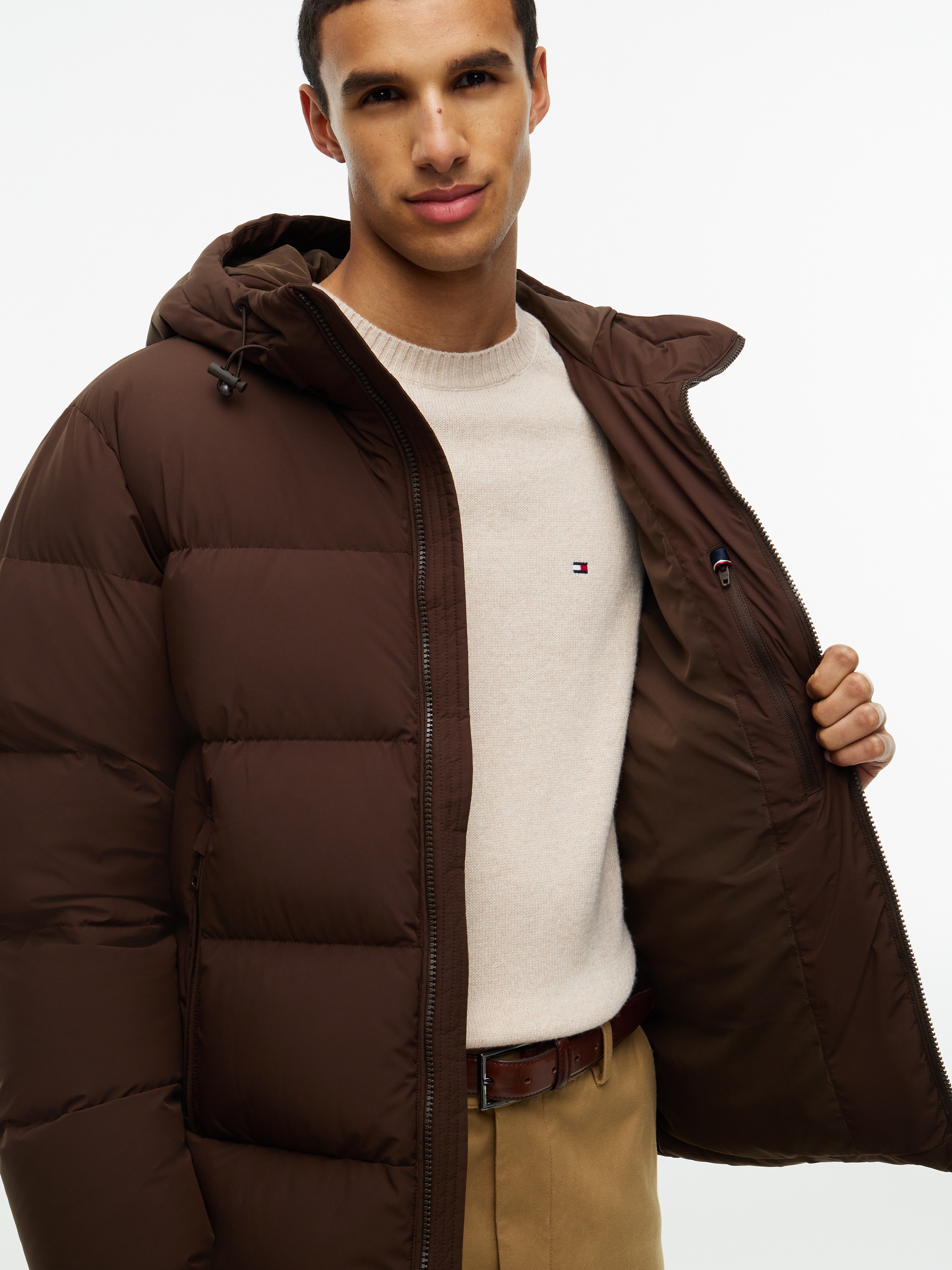 Tommy Hilfiger Daunenjacke »DOWN HOODED PUFFER JKT« mit Kapuze mit Logo-Patch, mit Kapuze, mit Daunenfüllung