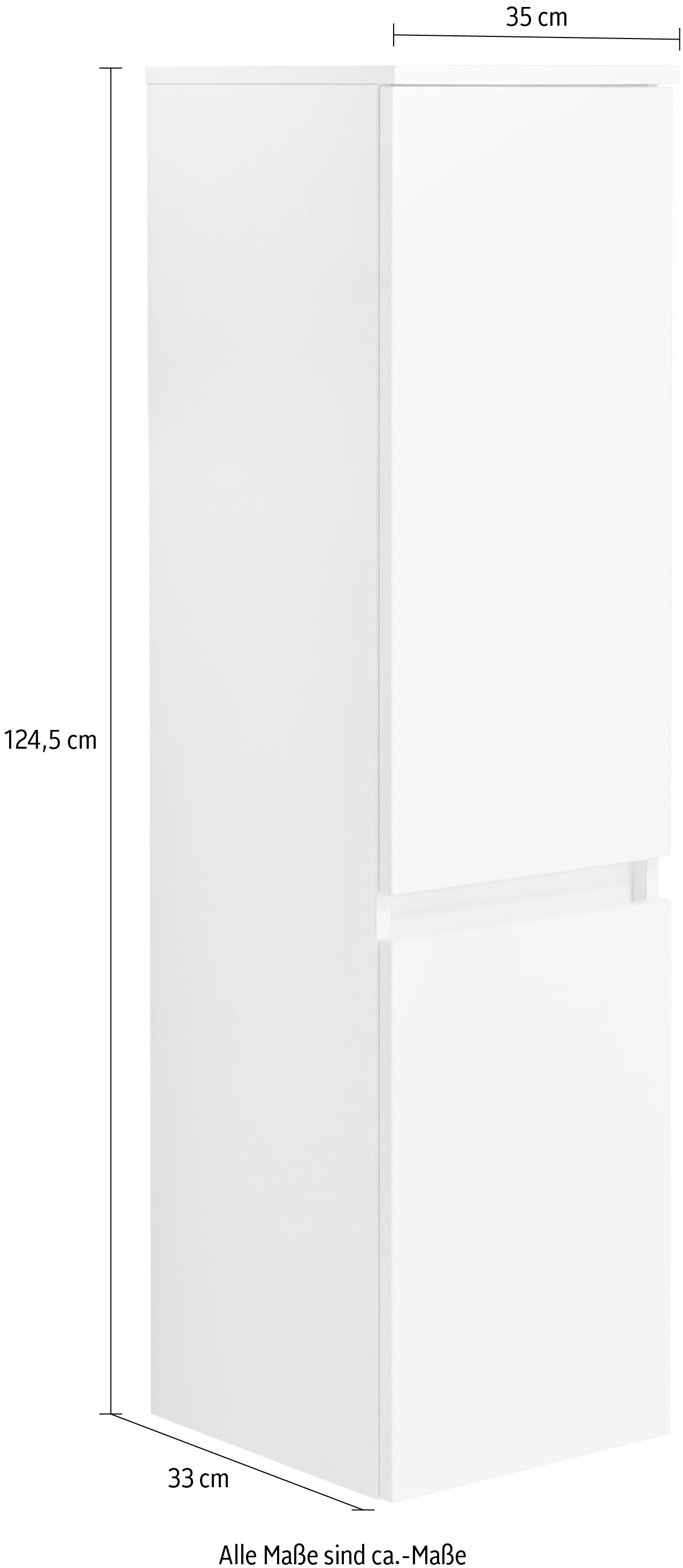Saphir Armoire intermédiaire »Quickset 360 Badschrank in Weiss Glanz mit 2 Türen, 3 Glas-Einlegeböden« incl. amortisseur de porte, 35 cm de large, 124,5 cm de haut, sans poignée, suspendu au mur