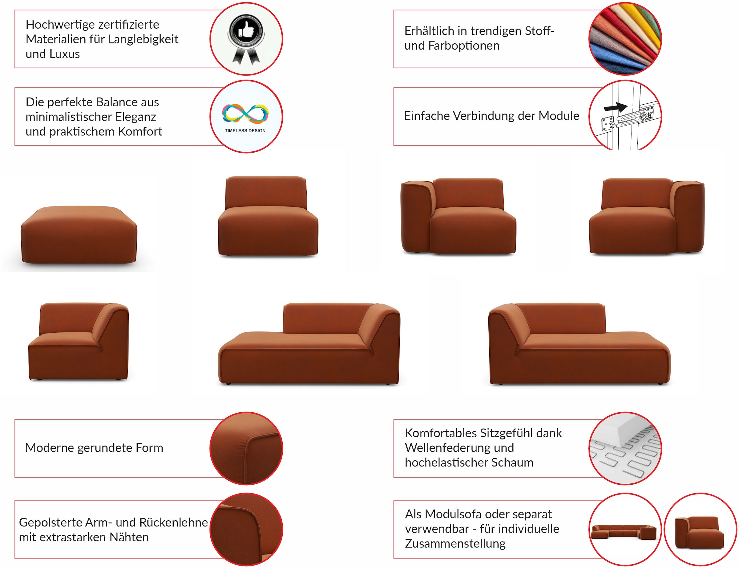 RAUM.ID Sessel »Sofa-Eckelement, Masse B/T/H: 109/97/46 cm« als Modul oder separat verwendbar, für individuelle Zusammenstellung