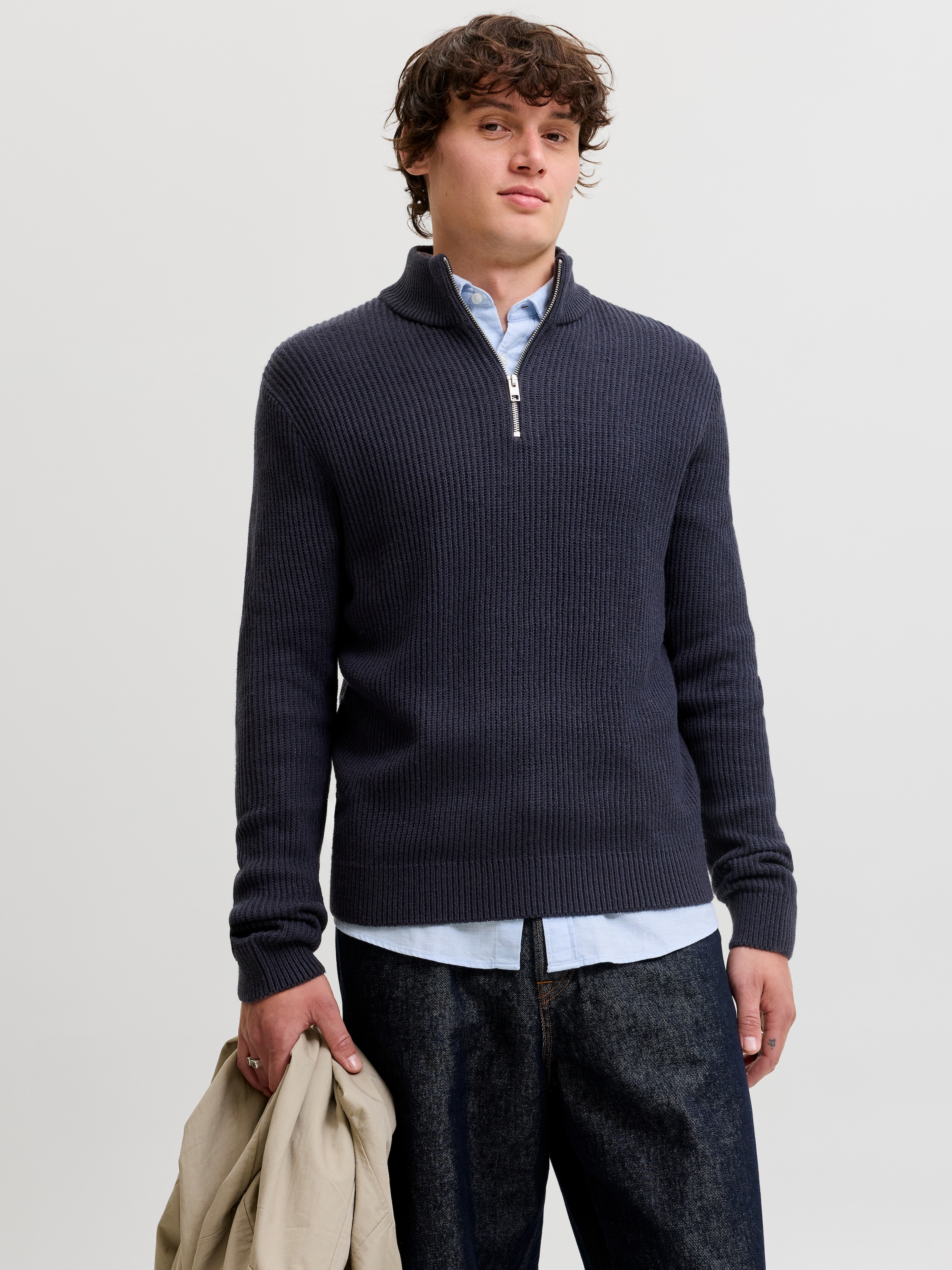 Jack & Jones Troyer »JJPANNEL KNIT HALF ZIP AW26« Materialmix, regular fit
