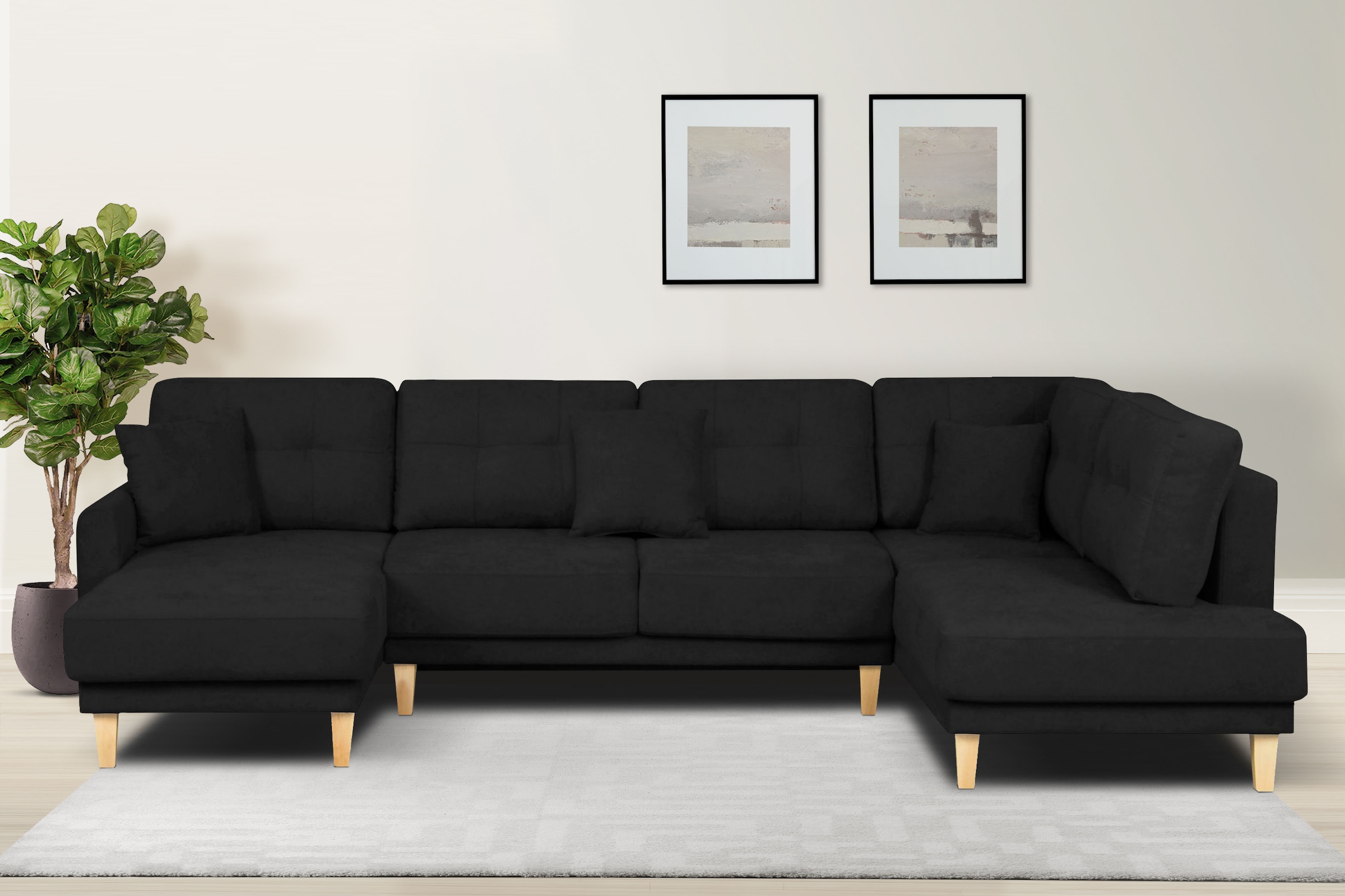Home affaire Wohnlandschaft »TRIPLO U-Form wahlweise mit Schlaffunktion, B/T/H: 310/192/90 cm« Schlafsofa, auch mit Bettkasten, Steppung im Rückenkissen