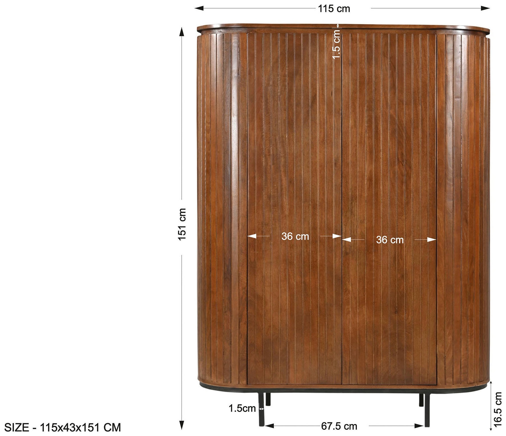 SIT Buffet haut »Aberdeen aus massivem Mangoholz mit Lamellenfront & 2 Türen« 1 cuis tlg. Façade lamellée en bois de manguier & pieds en métal noir