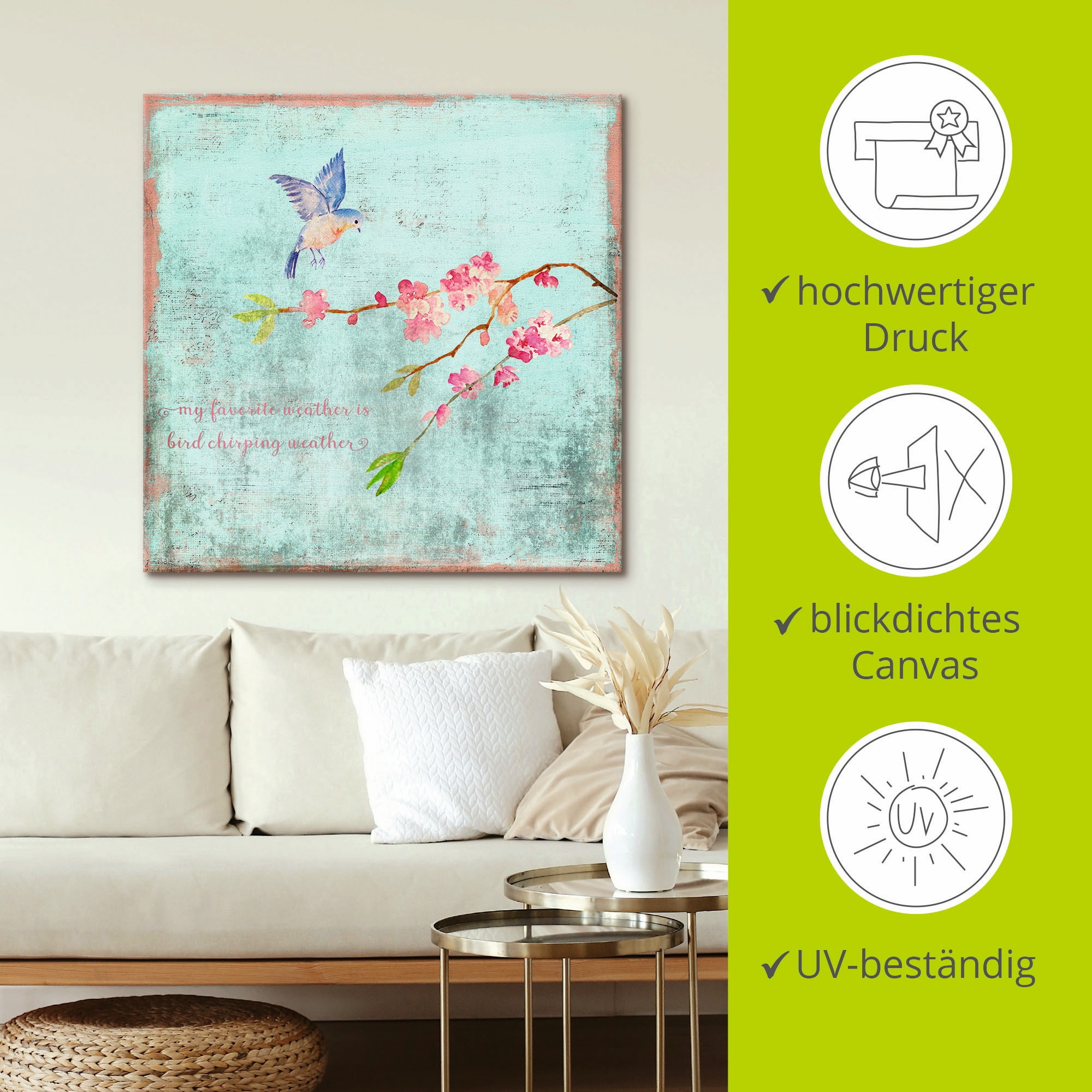 Artland Tableau sur toile »Vogelgezwitscherwetter« 1 cuis tlg. auf Holzrahmen gespannt