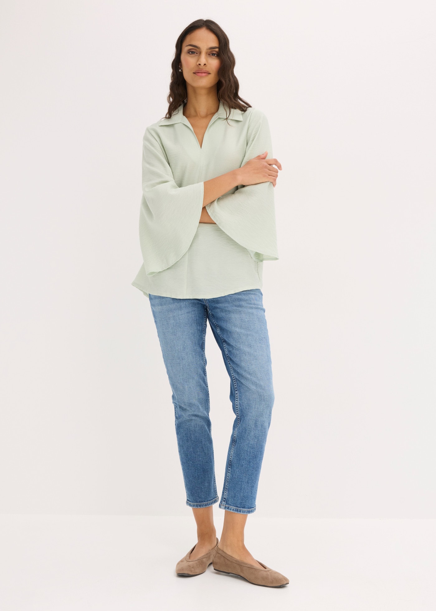 bonprix Tunique blouse tunique fluide, coupe ample, avec manches 7/8
