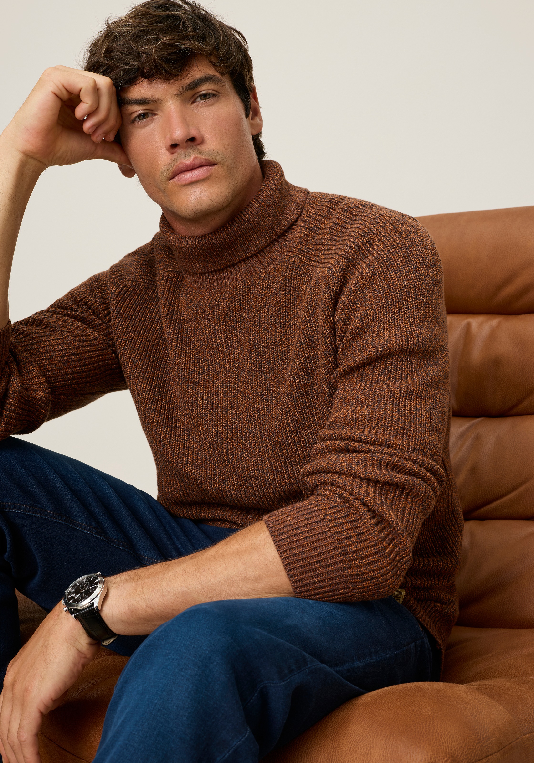Man's World Rollkragenpullover »Neue Kollektion! Melange?Effektgarn mit farbigen Akzenten« Langarm mit Raglanärmel, aus Baumwolle, mit Rollkragen