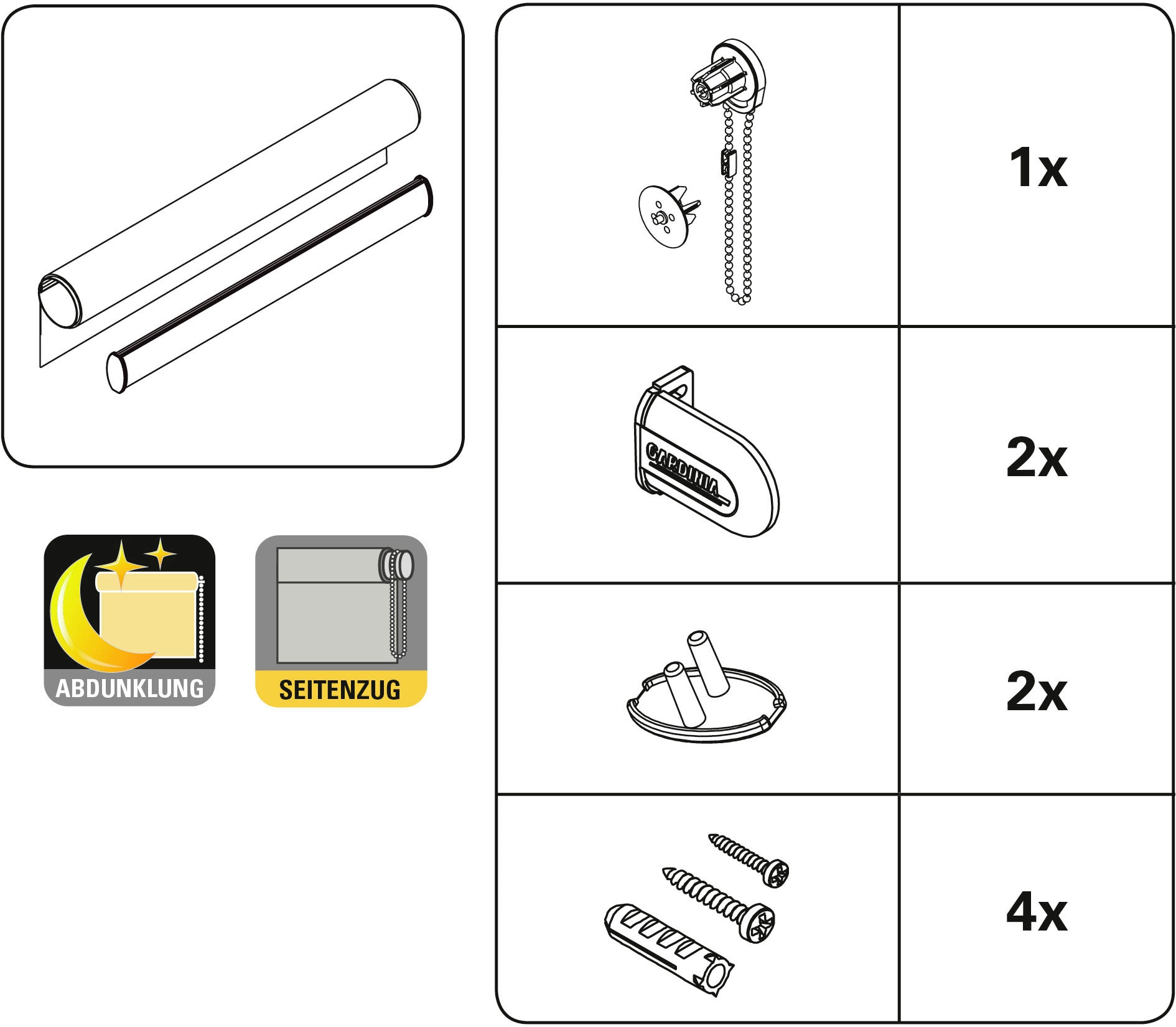 GARDINIA Store à tirage latéral »Uni-Rollo Verdunkelung« verdunkelnd mit Bohren freihängend Abschlussprofil in weiss