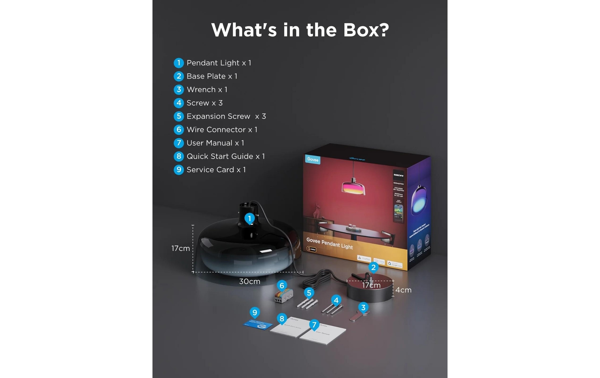 Govee Pendelleuchte »30 x 30 x 17,1 cm« 1 Stk. RGB Steuerung per App, Sprache (Alexa, Google, Matter)