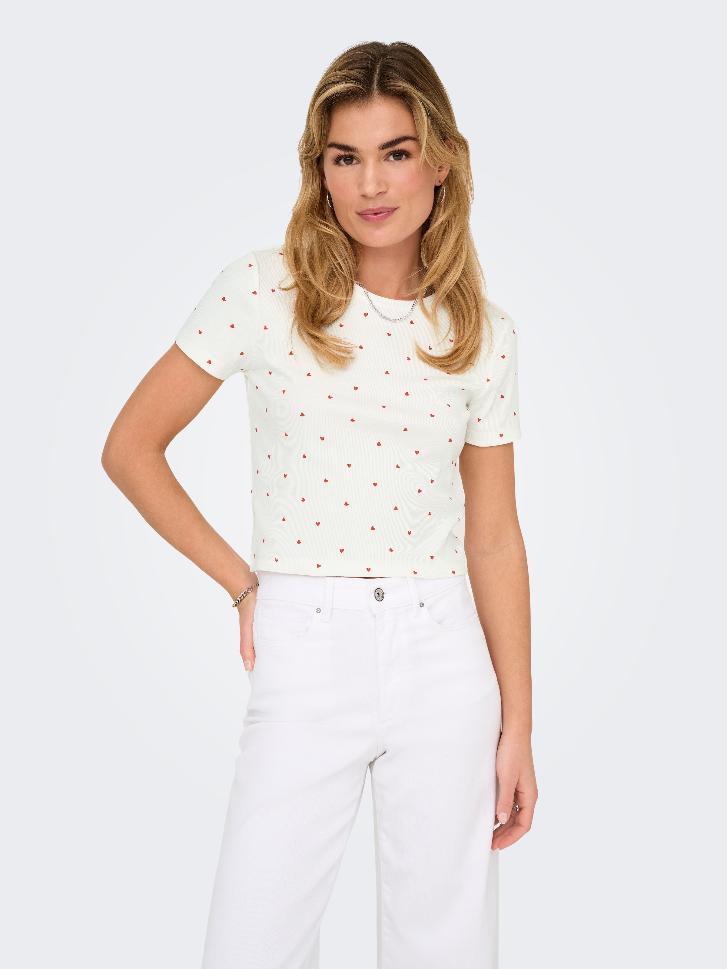 ONLY Kurzarmshirt »ONLFENJA LIFE SS AOP TOP JRS NOOS« Baumwollmischung, Cropped Fit, Rundhals